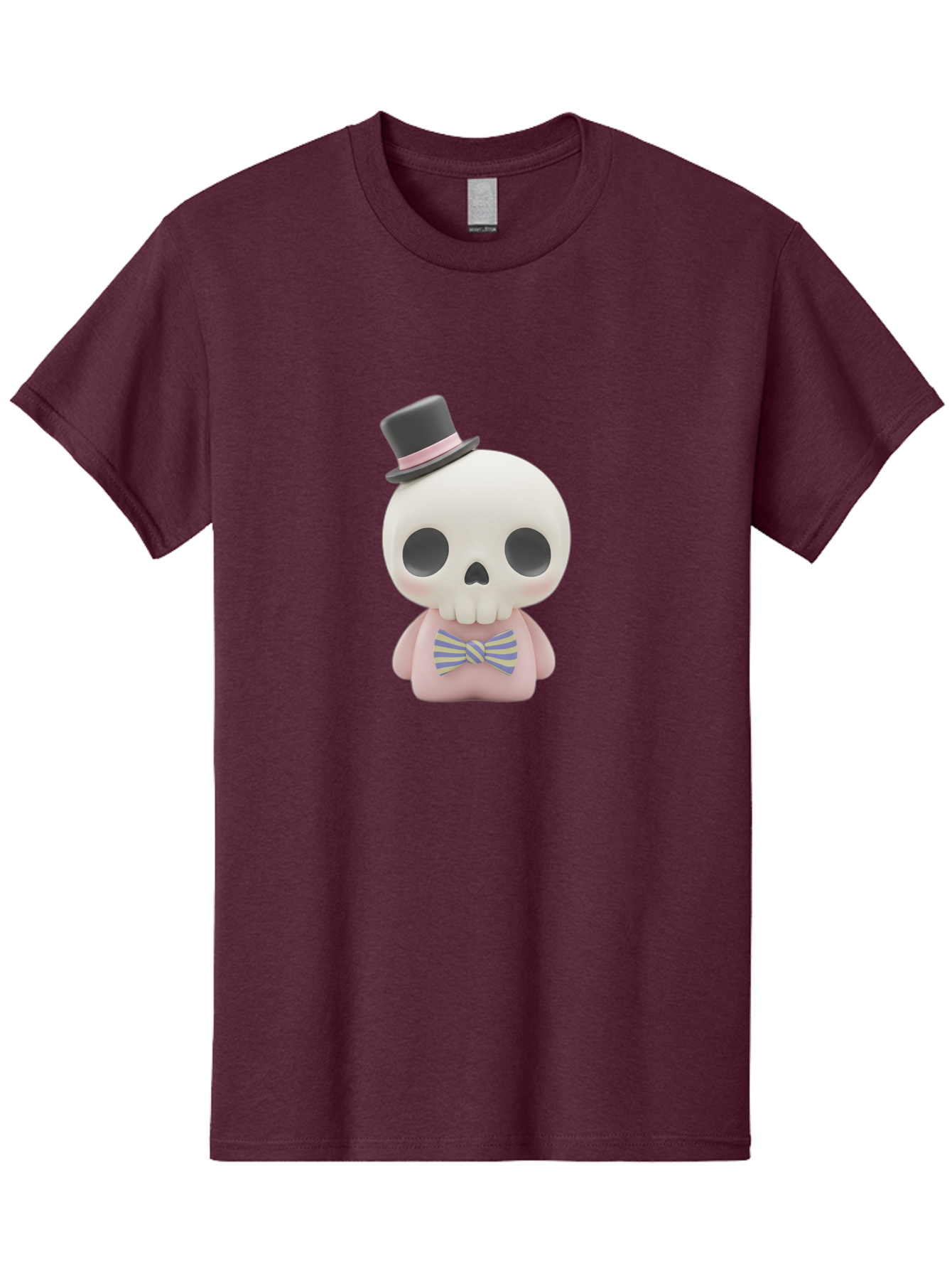 Skull-Figurine Men'S Graphic Tee, 100% Cotton, Comfortable Casual Summer Wear, Machine Washable, Skull Toy, Figurine With Top Hat, Bow Tie, Pink Shirt, Cartoon Character, Novelty Item, Quirky Decor, Funny Gift, Pastel Colors, Humorous Design, Bad585 6