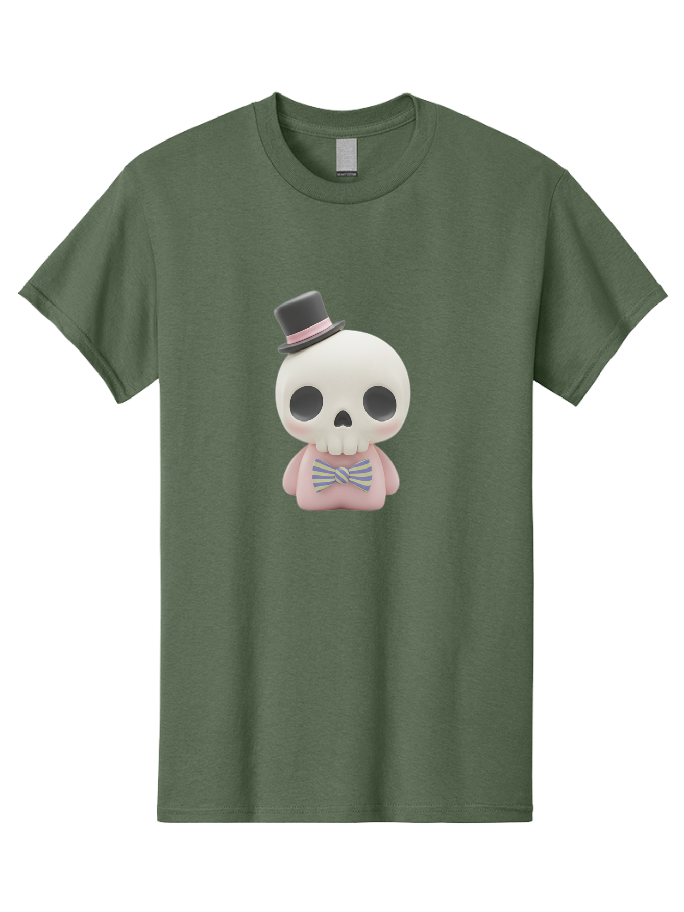 Skull-Figurine Men'S Graphic Tee, 100% Cotton, Comfortable Casual Summer Wear, Machine Washable, Skull Toy, Figurine With Top Hat, Bow Tie, Pink Shirt, Cartoon Character, Novelty Item, Quirky Decor, Funny Gift, Pastel Colors, Humorous Design, Bad585 5