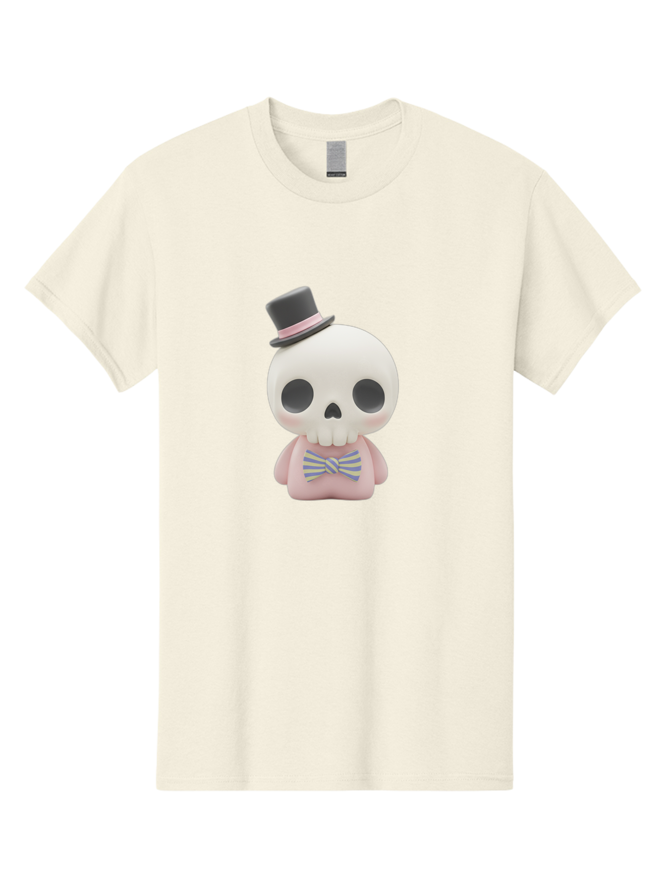Skull-Figurine Men'S Graphic Tee, 100% Cotton, Comfortable Casual Summer Wear, Machine Washable, Skull Toy, Figurine With Top Hat, Bow Tie, Pink Shirt, Cartoon Character, Novelty Item, Quirky Decor, Funny Gift, Pastel Colors, Humorous Design, Bad585 12