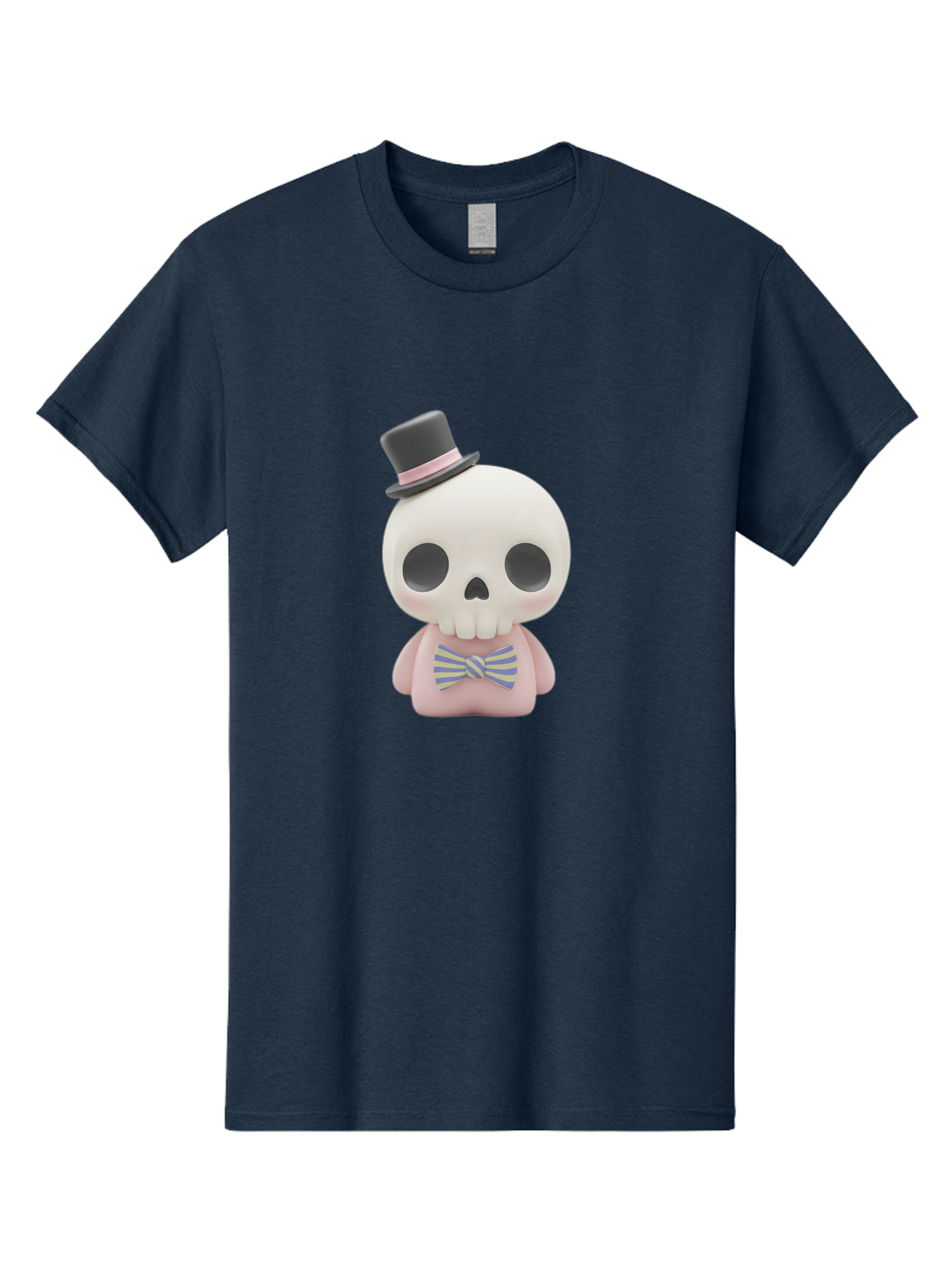 Skull-Figurine Men'S Graphic Tee, 100% Cotton, Comfortable Casual Summer Wear, Machine Washable, Skull Toy, Figurine With Top Hat, Bow Tie, Pink Shirt, Cartoon Character, Novelty Item, Quirky Decor, Funny Gift, Pastel Colors, Humorous Design, Bad585 8