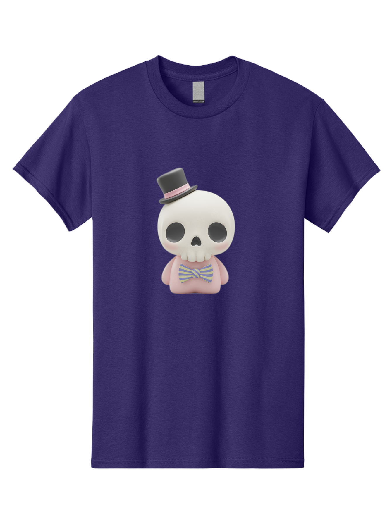 Skull-Figurine Men'S Graphic Tee, 100% Cotton, Comfortable Casual Summer Wear, Machine Washable, Skull Toy, Figurine With Top Hat, Bow Tie, Pink Shirt, Cartoon Character, Novelty Item, Quirky Decor, Funny Gift, Pastel Colors, Humorous Design, Bad585 7