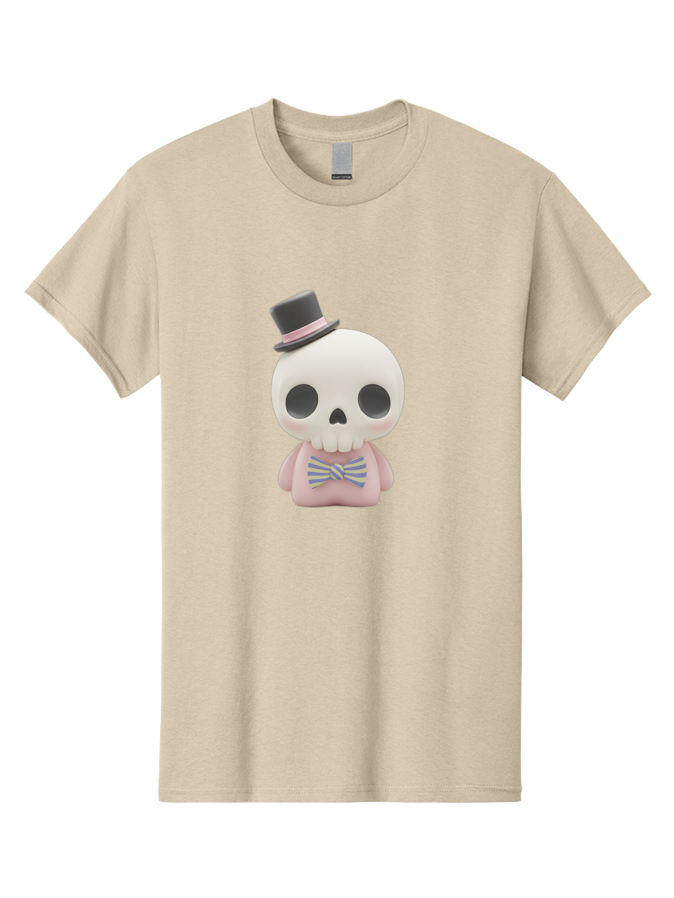 Skull-Figurine Men'S Graphic Tee, 100% Cotton, Comfortable Casual Summer Wear, Machine Washable, Skull Toy, Figurine With Top Hat, Bow Tie, Pink Shirt, Cartoon Character, Novelty Item, Quirky Decor, Funny Gift, Pastel Colors, Humorous Design, Bad585 13