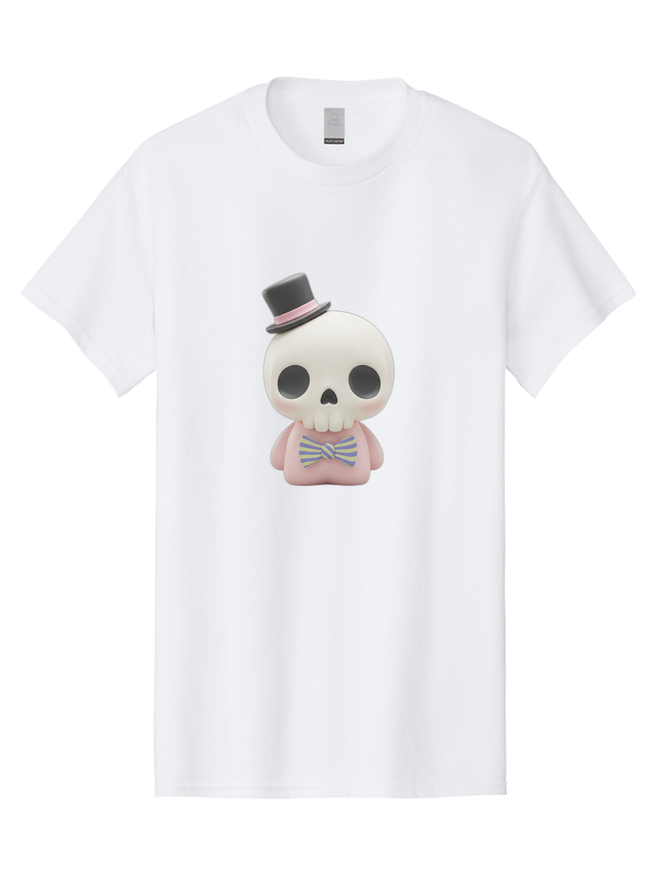 Skull-Figurine Men'S Graphic Tee, 100% Cotton, Comfortable Casual Summer Wear, Machine Washable, Skull Toy, Figurine With Top Hat, Bow Tie, Pink Shirt, Cartoon Character, Novelty Item, Quirky Decor, Funny Gift, Pastel Colors, Humorous Design, Bad585 15