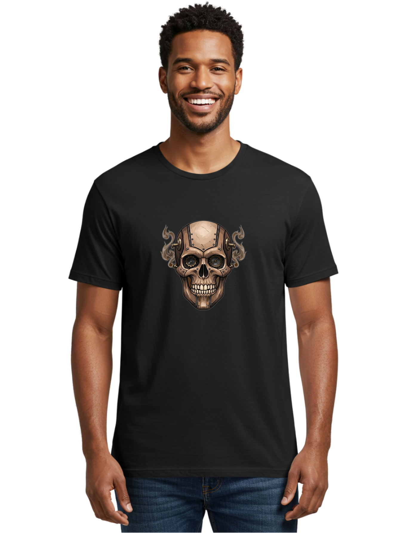 Skull-Head Men'S Graphic Tee, 100% Cotton, Comfortable Casual Summer Wear, Machine Washable, Cyberpunk Skull, Steampunk Art, Mechanical Skull, Robotic Skull, Metallic Skeleton, Futuristic Design, Industrial Tech, Sci-Fi, Bad586 27