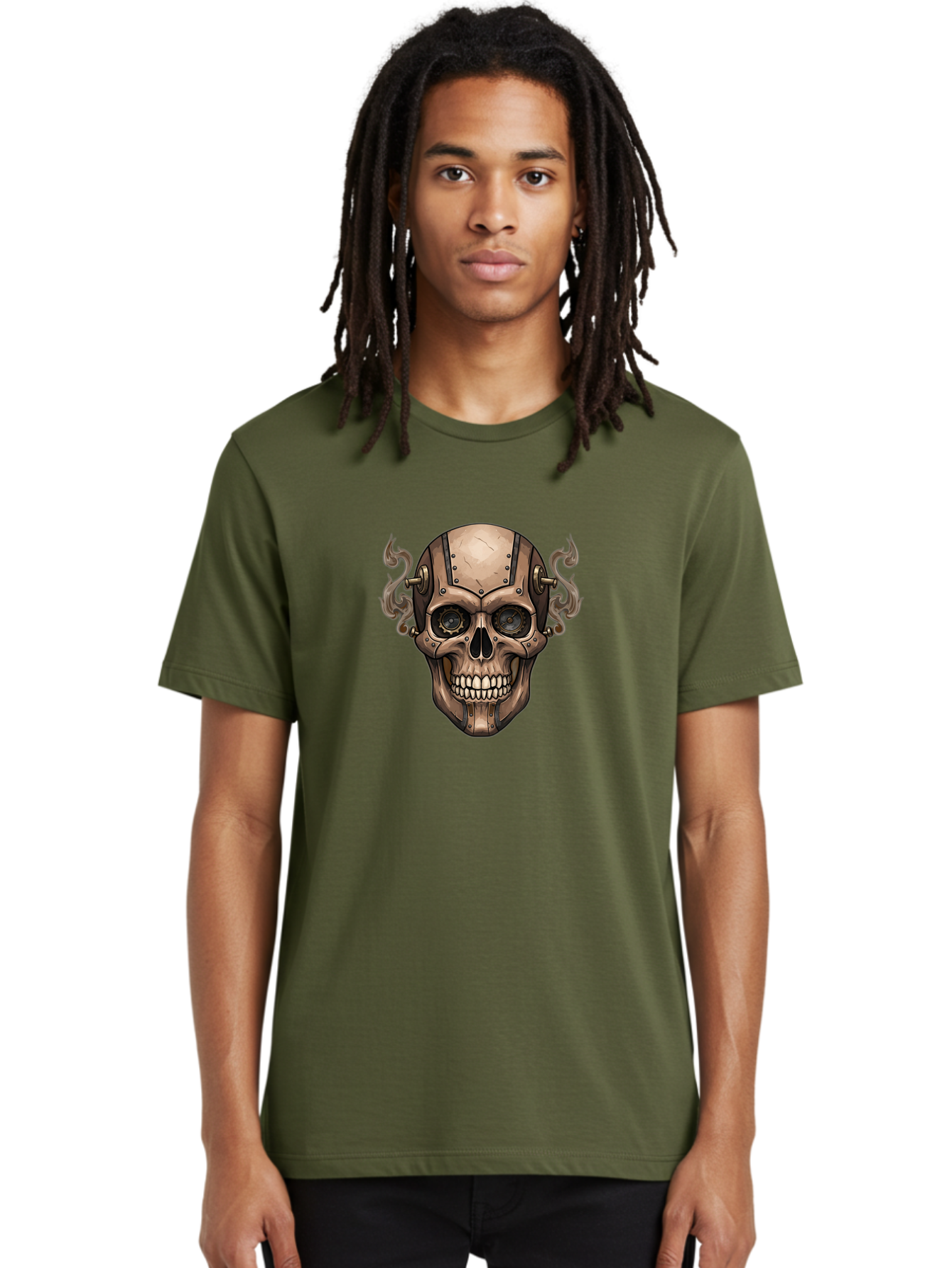 Skull-Head Men'S Graphic Tee, 100% Cotton, Comfortable Casual Summer Wear, Machine Washable, Cyberpunk Skull, Steampunk Art, Mechanical Skull, Robotic Skull, Metallic Skeleton, Futuristic Design, Industrial Tech, Sci-Fi, Bad586 25