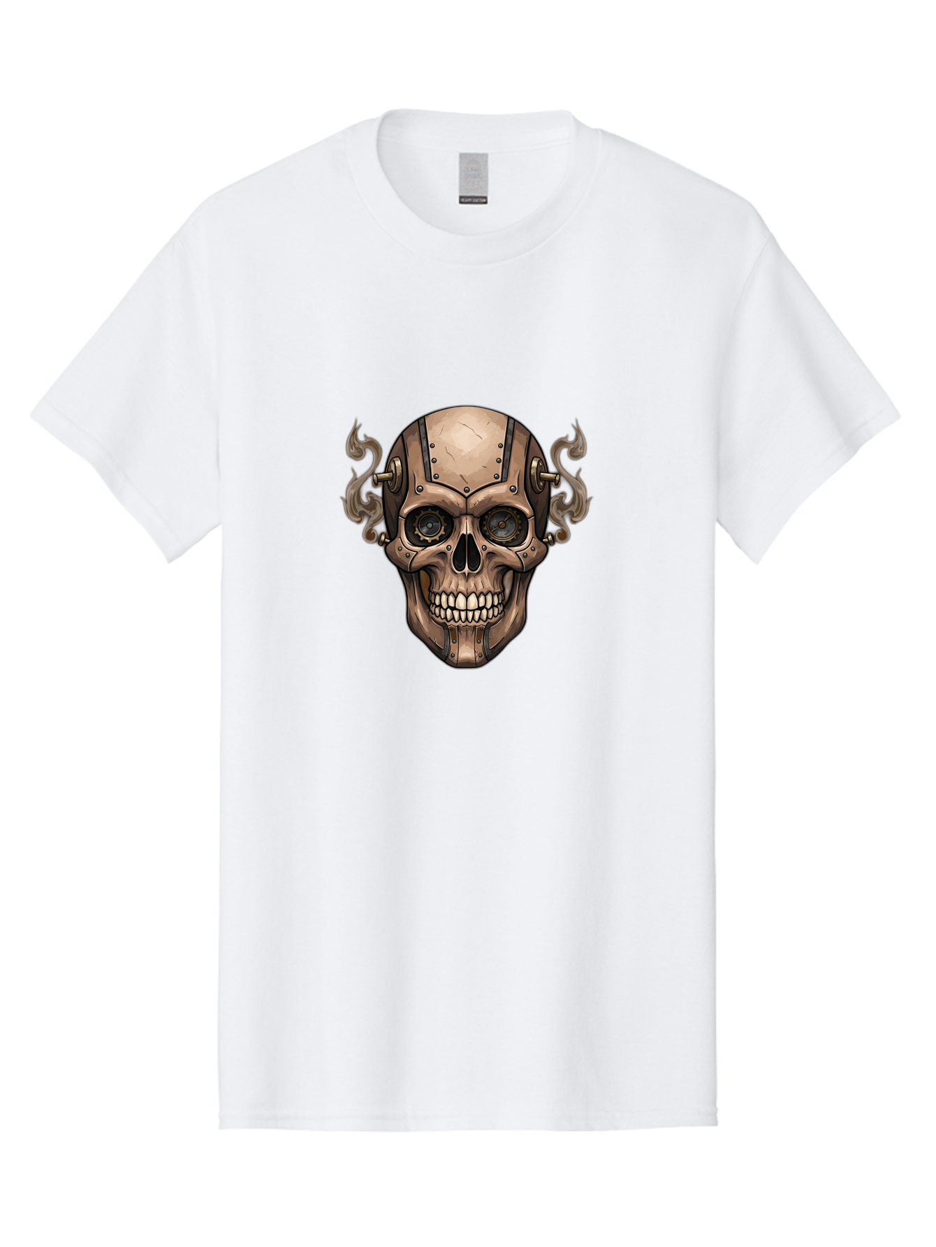 Skull-Head Men'S Graphic Tee, 100% Cotton, Comfortable Casual Summer Wear, Machine Washable, Cyberpunk Skull, Steampunk Art, Mechanical Skull, Robotic Skull, Metallic Skeleton, Futuristic Design, Industrial Tech, Sci-Fi, Bad586 11
