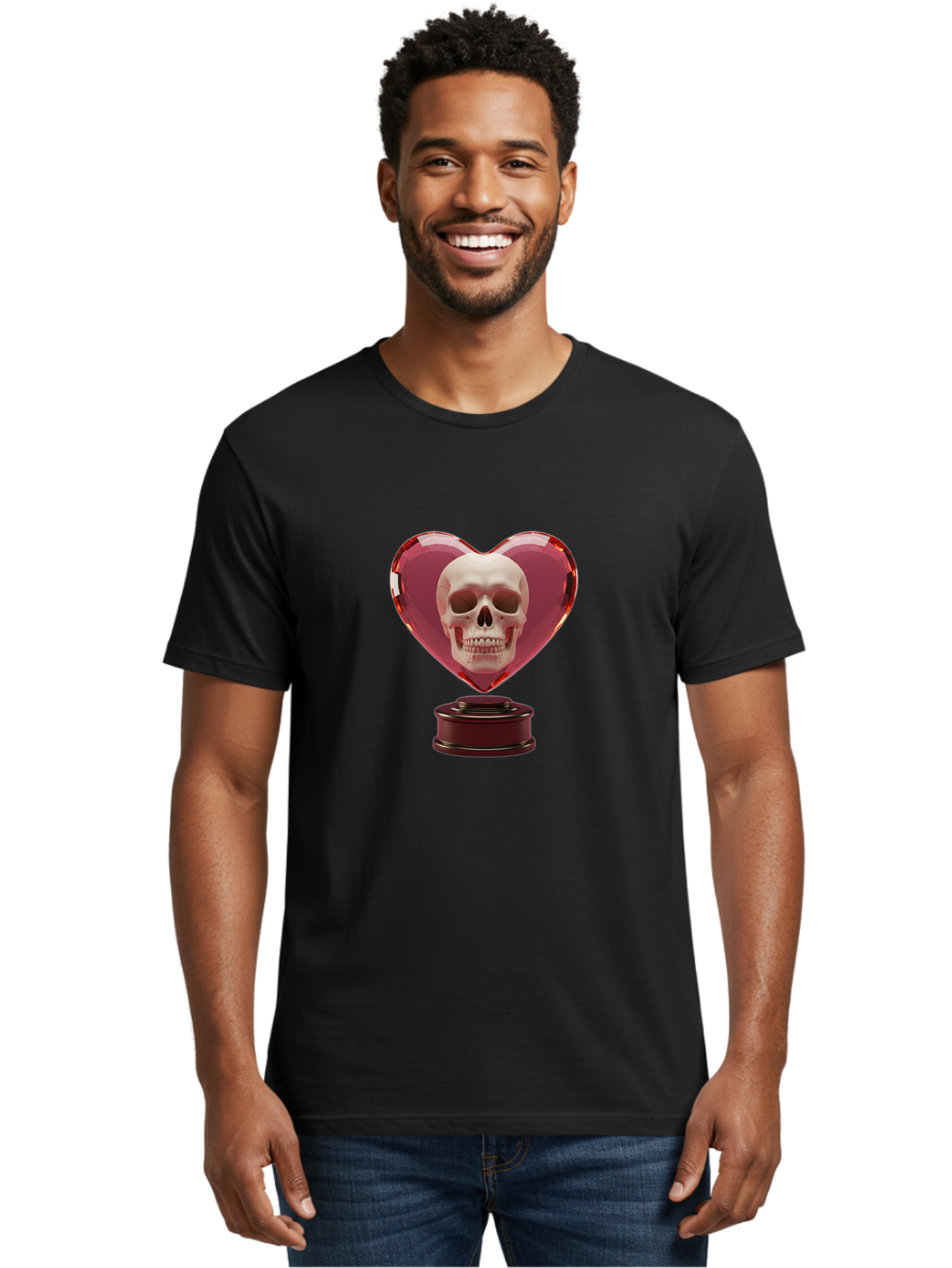 Skull-Heart-Trophy Men'S Graphic Tee, 100% Cotton, Comfortable Casual Summer Wear, Machine Washable, Human Skull, Heart-Shaped Frame, Gothic Decor, Dark Art, Strange Art, Unique Collectible, Dark Romance, Gothic Aesthetic, Unusual Trophy Bad587 16