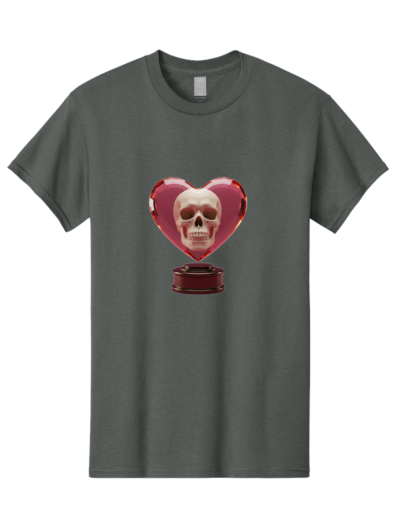 Skull-Heart-Trophy Men'S Graphic Tee, 100% Cotton, Comfortable Casual Summer Wear, Machine Washable, Human Skull, Heart-Shaped Frame, Gothic Decor, Dark Art, Strange Art, Unique Collectible, Dark Romance, Gothic Aesthetic, Unusual Trophy Bad587 6