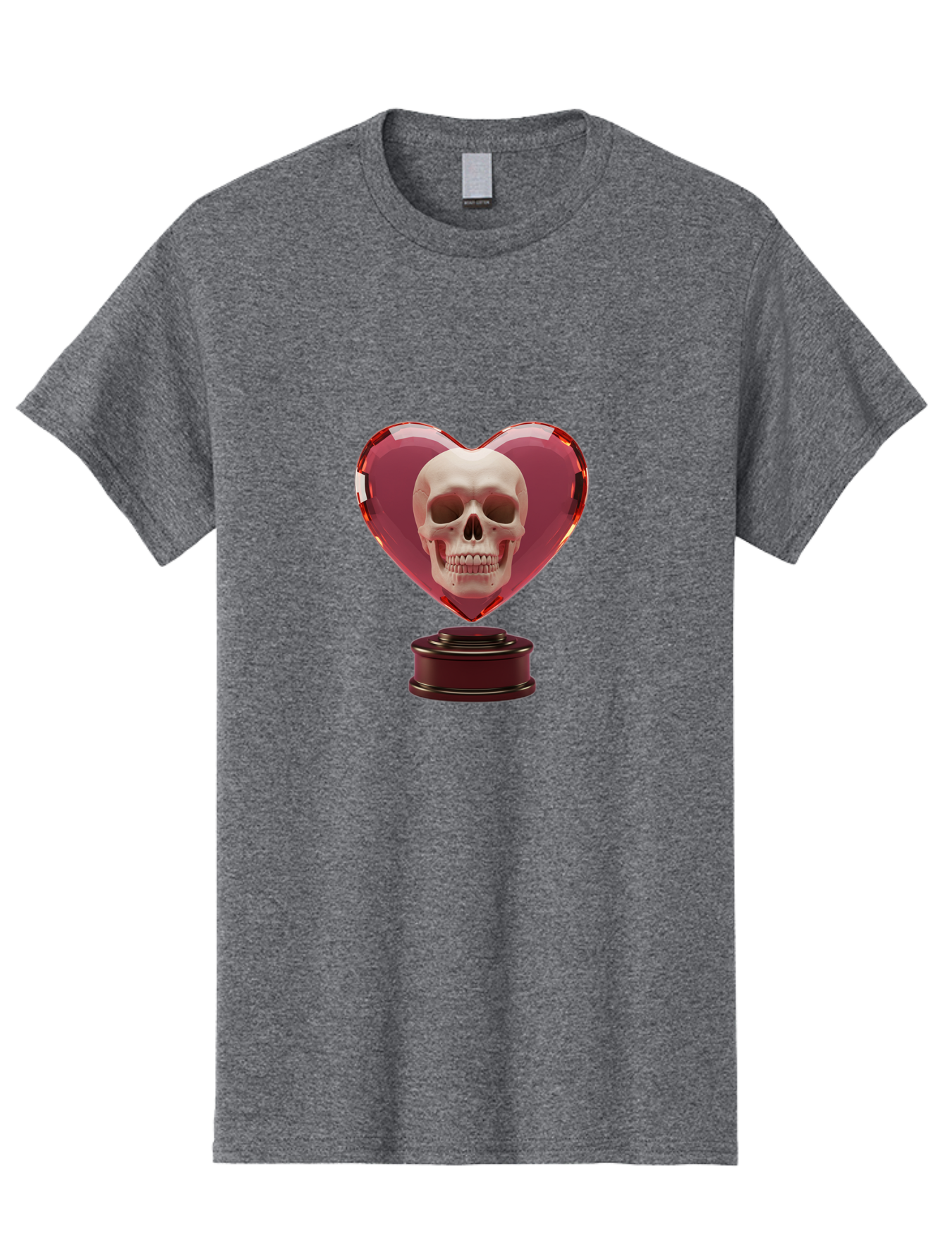 Skull-Heart-Trophy Men'S Graphic Tee, 100% Cotton, Comfortable Casual Summer Wear, Machine Washable, Human Skull, Heart-Shaped Frame, Gothic Decor, Dark Art, Strange Art, Unique Collectible, Dark Romance, Gothic Aesthetic, Unusual Trophy Bad587 2