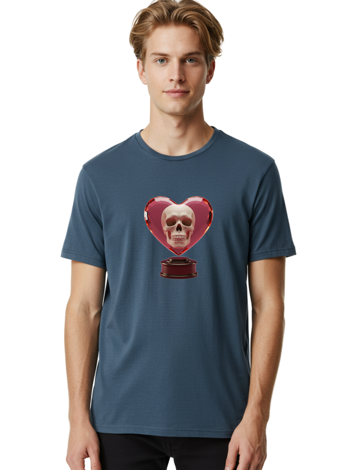 Skull-Heart-Trophy Men'S Graphic Tee, 100% Cotton, Comfortable Casual Summer Wear, Machine Washable, Human Skull, Heart-Shaped Frame, Gothic Decor, Dark Art, Strange Art, Unique Collectible, Dark Romance, Gothic Aesthetic, Unusual Trophy Bad587 22