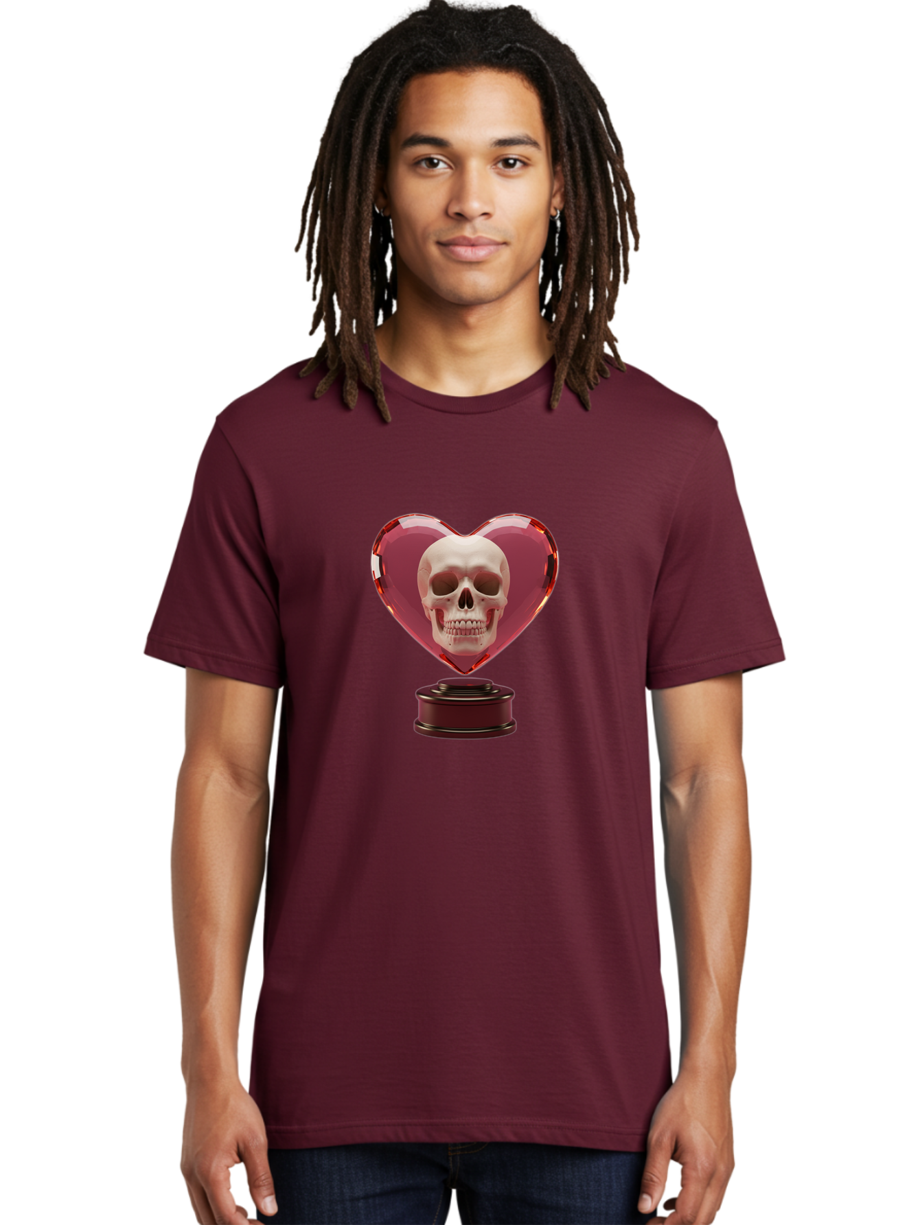 Skull-Heart-Trophy Men'S Graphic Tee, 100% Cotton, Comfortable Casual Summer Wear, Machine Washable, Human Skull, Heart-Shaped Frame, Gothic Decor, Dark Art, Strange Art, Unique Collectible, Dark Romance, Gothic Aesthetic, Unusual Trophy Bad587 28