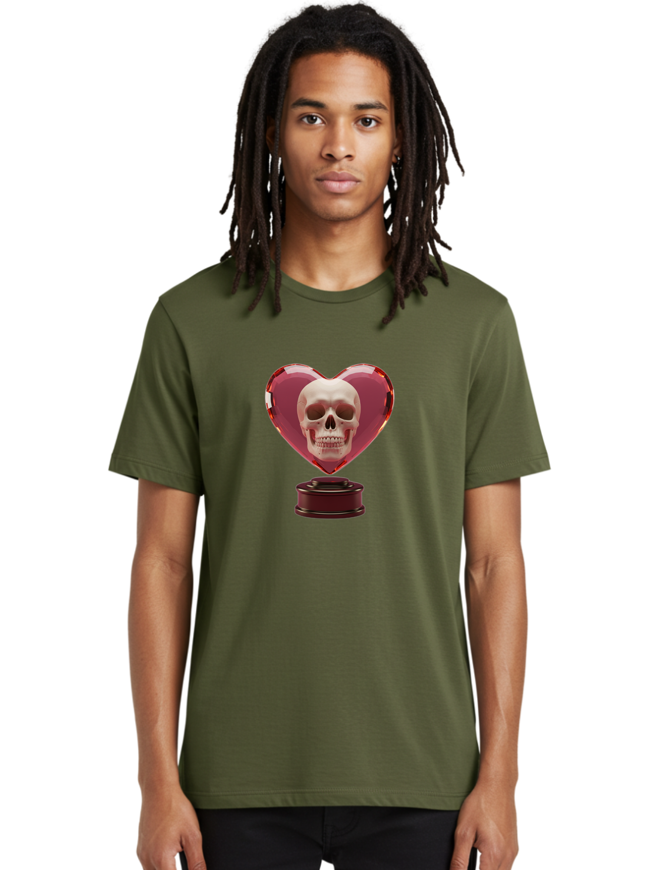 Skull-Heart-Trophy Men'S Graphic Tee, 100% Cotton, Comfortable Casual Summer Wear, Machine Washable, Human Skull, Heart-Shaped Frame, Gothic Decor, Dark Art, Strange Art, Unique Collectible, Dark Romance, Gothic Aesthetic, Unusual Trophy Bad587 23
