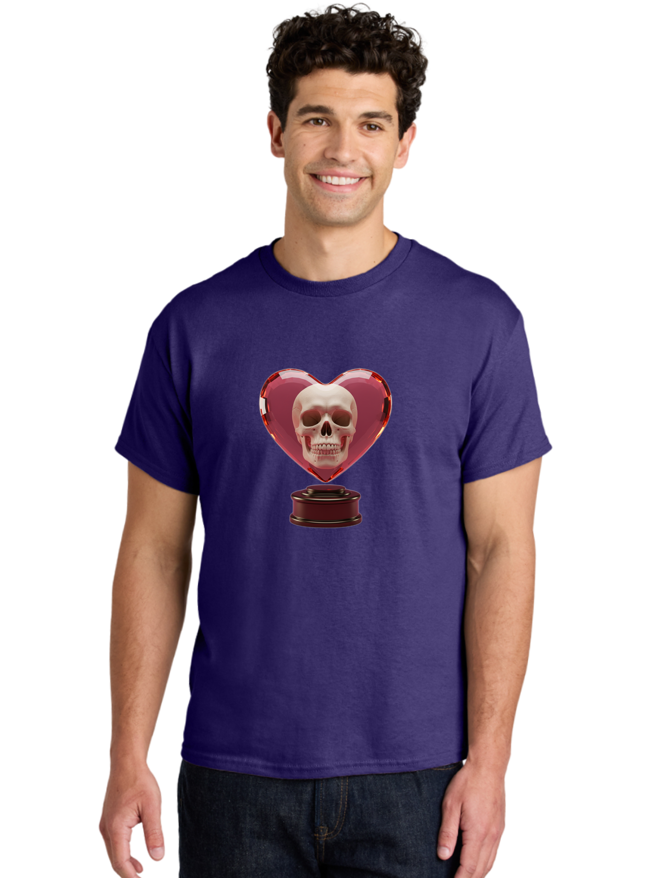 Skull-Heart-Trophy Men'S Graphic Tee, 100% Cotton, Comfortable Casual Summer Wear, Machine Washable, Human Skull, Heart-Shaped Frame, Gothic Decor, Dark Art, Strange Art, Unique Collectible, Dark Romance, Gothic Aesthetic, Unusual Trophy Bad587 19