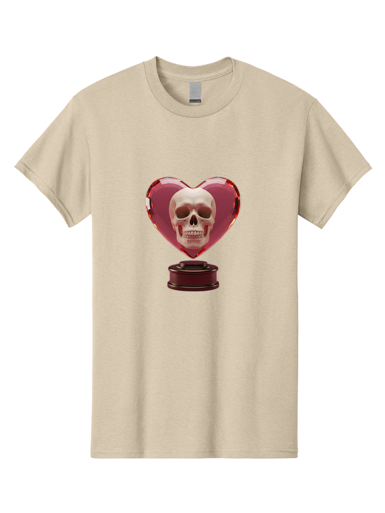 Skull-Heart-Trophy Men'S Graphic Tee, 100% Cotton, Comfortable Casual Summer Wear, Machine Washable, Human Skull, Heart-Shaped Frame, Gothic Decor, Dark Art, Strange Art, Unique Collectible, Dark Romance, Gothic Aesthetic, Unusual Trophy Bad587 3