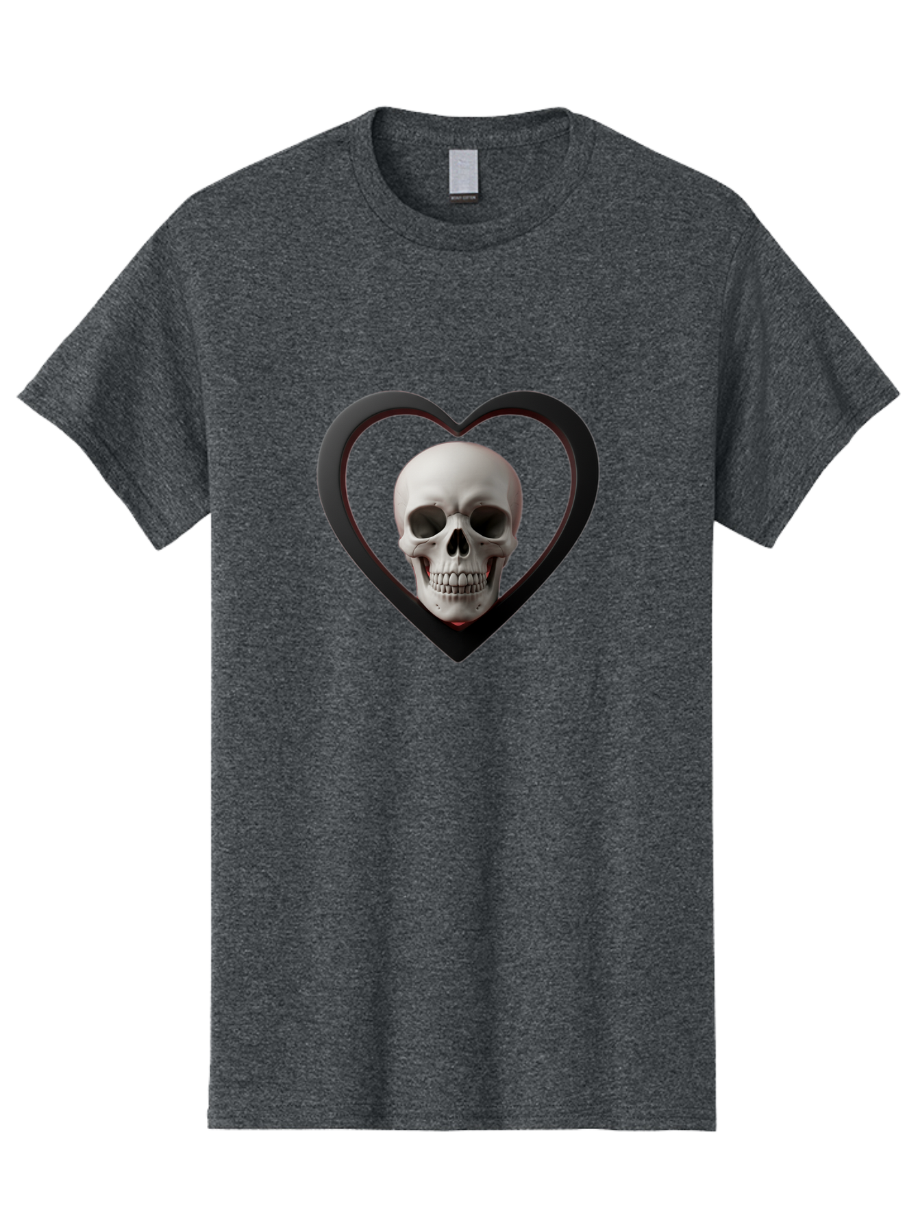 Skull-In-Heart Men'S Graphic Tee, 100% Cotton, Comfortable Casual Summer Wear, Machine Washable, Human Skull, Heart Shape, Black Outline, Gothic Symbolism, Edgy Aesthetic, Dark Art, Skull Art, Heart Frame Bad588 3
