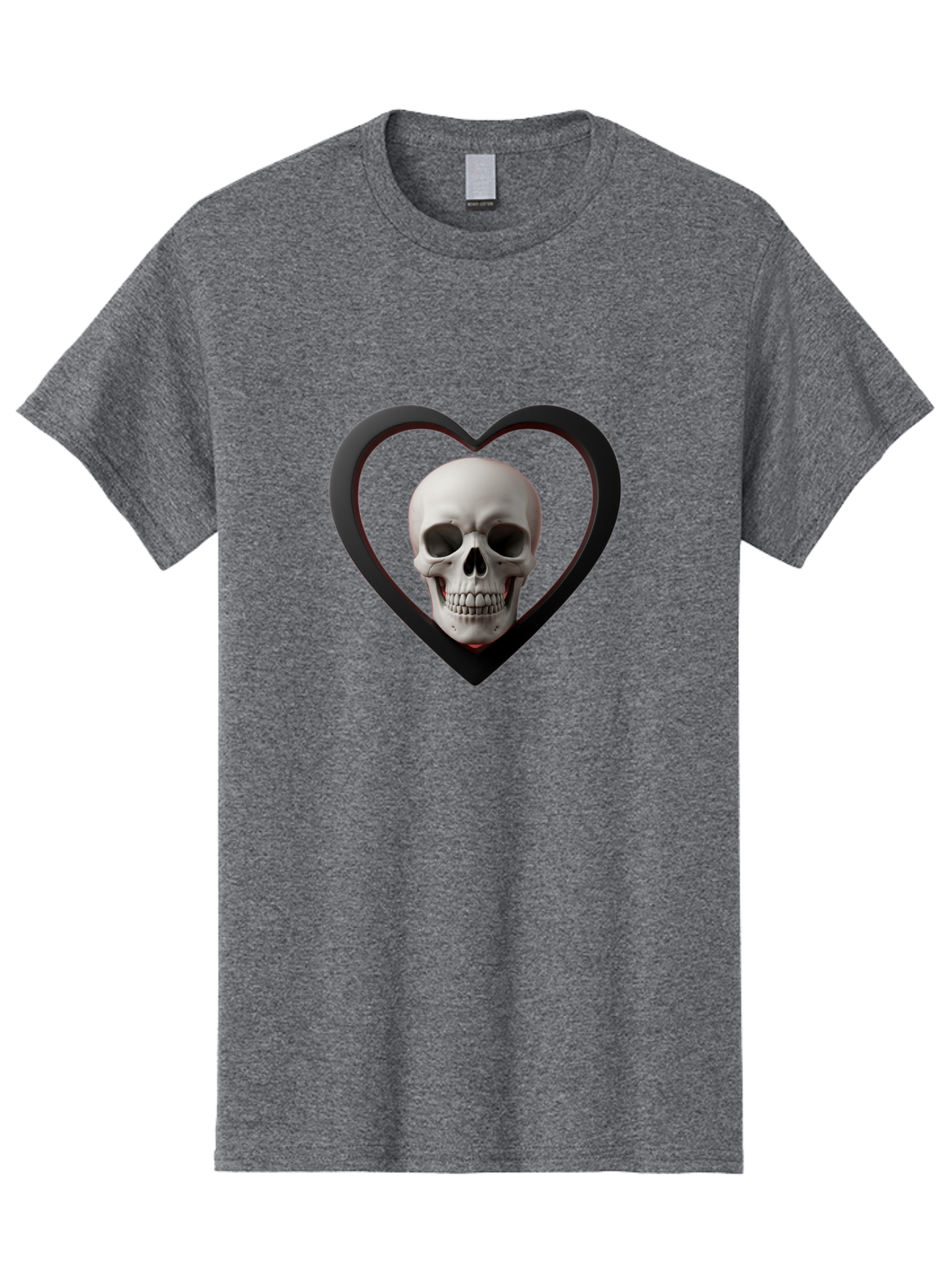 Skull-In-Heart Men'S Graphic Tee, 100% Cotton, Comfortable Casual Summer Wear, Machine Washable, Human Skull, Heart Shape, Black Outline, Gothic Symbolism, Edgy Aesthetic, Dark Art, Skull Art, Heart Frame Bad588 9