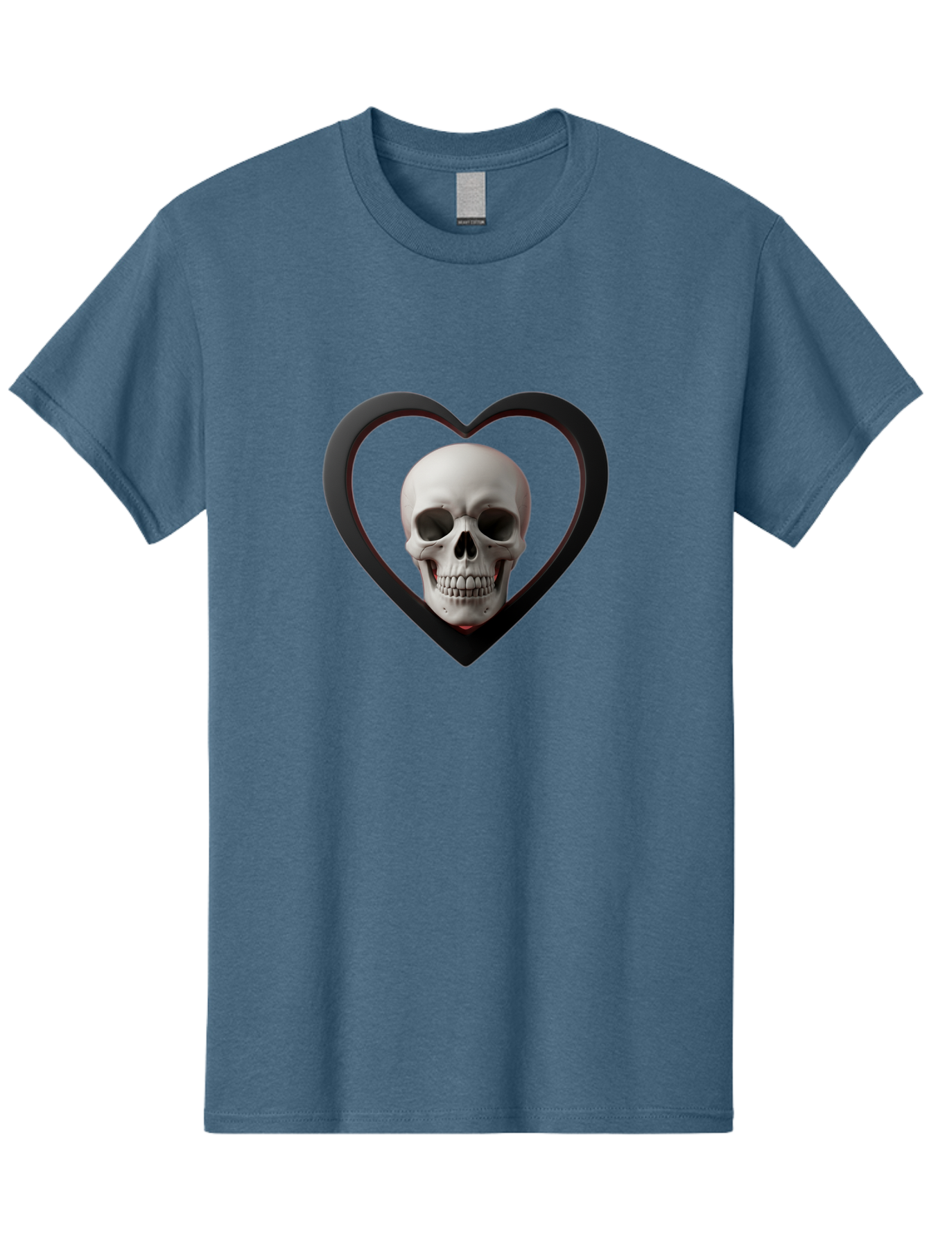 Skull-In-Heart Men'S Graphic Tee, 100% Cotton, Comfortable Casual Summer Wear, Machine Washable, Human Skull, Heart Shape, Black Outline, Gothic Symbolism, Edgy Aesthetic, Dark Art, Skull Art, Heart Frame Bad588 7