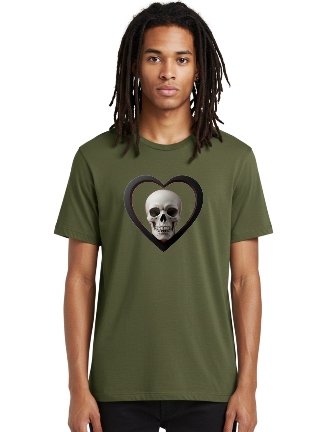 Skull-In-Heart Men'S Graphic Tee, 100% Cotton, Comfortable Casual Summer Wear, Machine Washable, Human Skull, Heart Shape, Black Outline, Gothic Symbolism, Edgy Aesthetic, Dark Art, Skull Art, Heart Frame Bad588 26