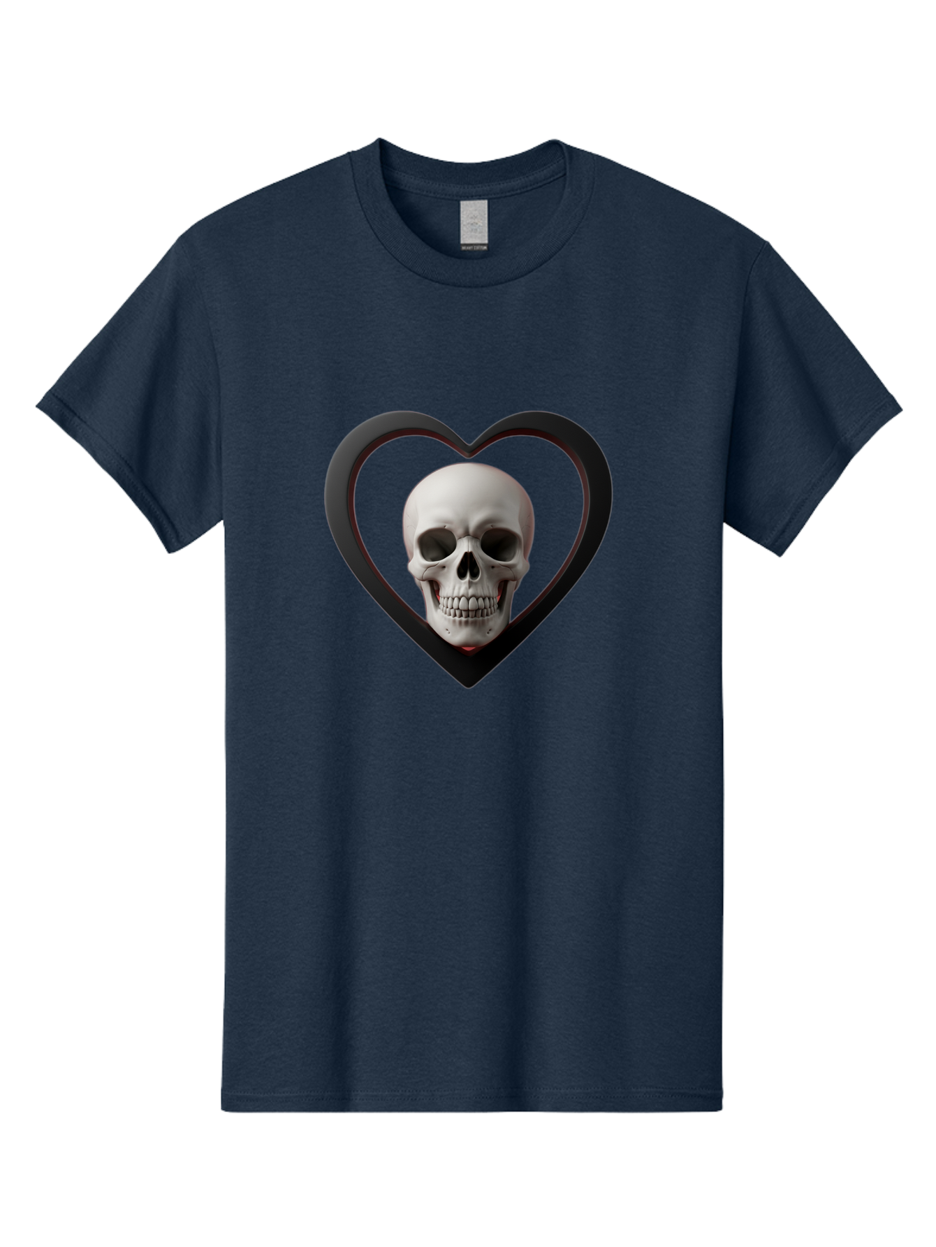 Skull-In-Heart Men'S Graphic Tee, 100% Cotton, Comfortable Casual Summer Wear, Machine Washable, Human Skull, Heart Shape, Black Outline, Gothic Symbolism, Edgy Aesthetic, Dark Art, Skull Art, Heart Frame Bad588 2