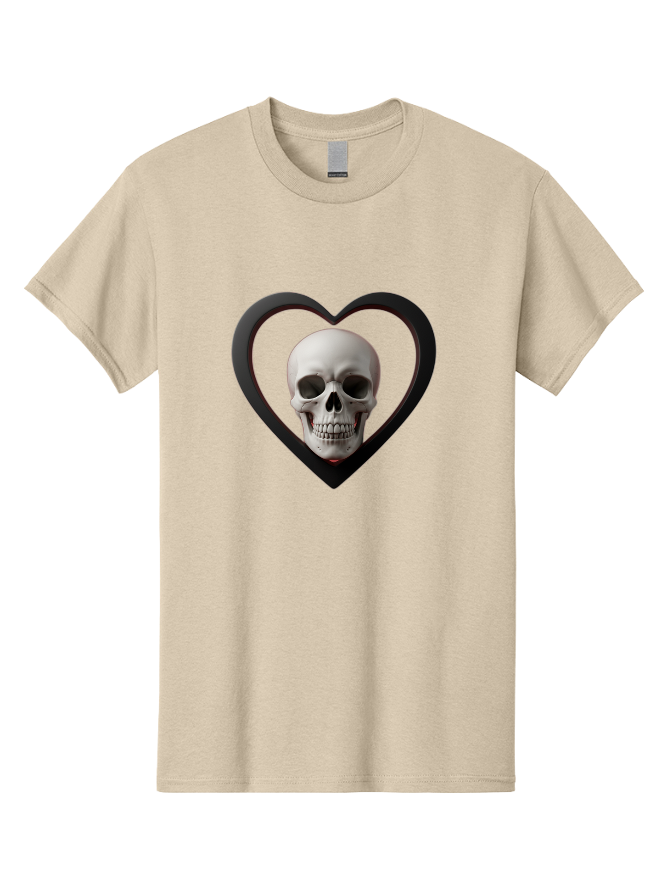 Skull-In-Heart Men'S Graphic Tee, 100% Cotton, Comfortable Casual Summer Wear, Machine Washable, Human Skull, Heart Shape, Black Outline, Gothic Symbolism, Edgy Aesthetic, Dark Art, Skull Art, Heart Frame Bad588 1