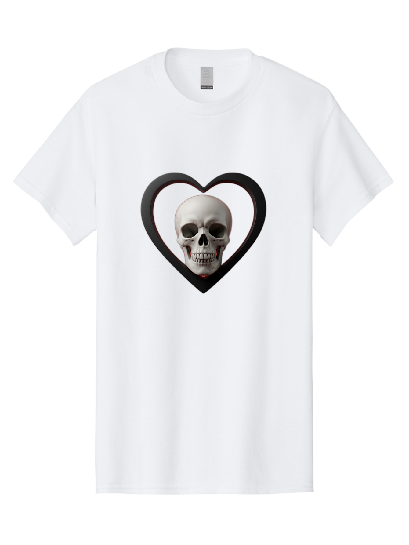 Skull-In-Heart Men'S Graphic Tee, 100% Cotton, Comfortable Casual Summer Wear, Machine Washable, Human Skull, Heart Shape, Black Outline, Gothic Symbolism, Edgy Aesthetic, Dark Art, Skull Art, Heart Frame Bad588 5