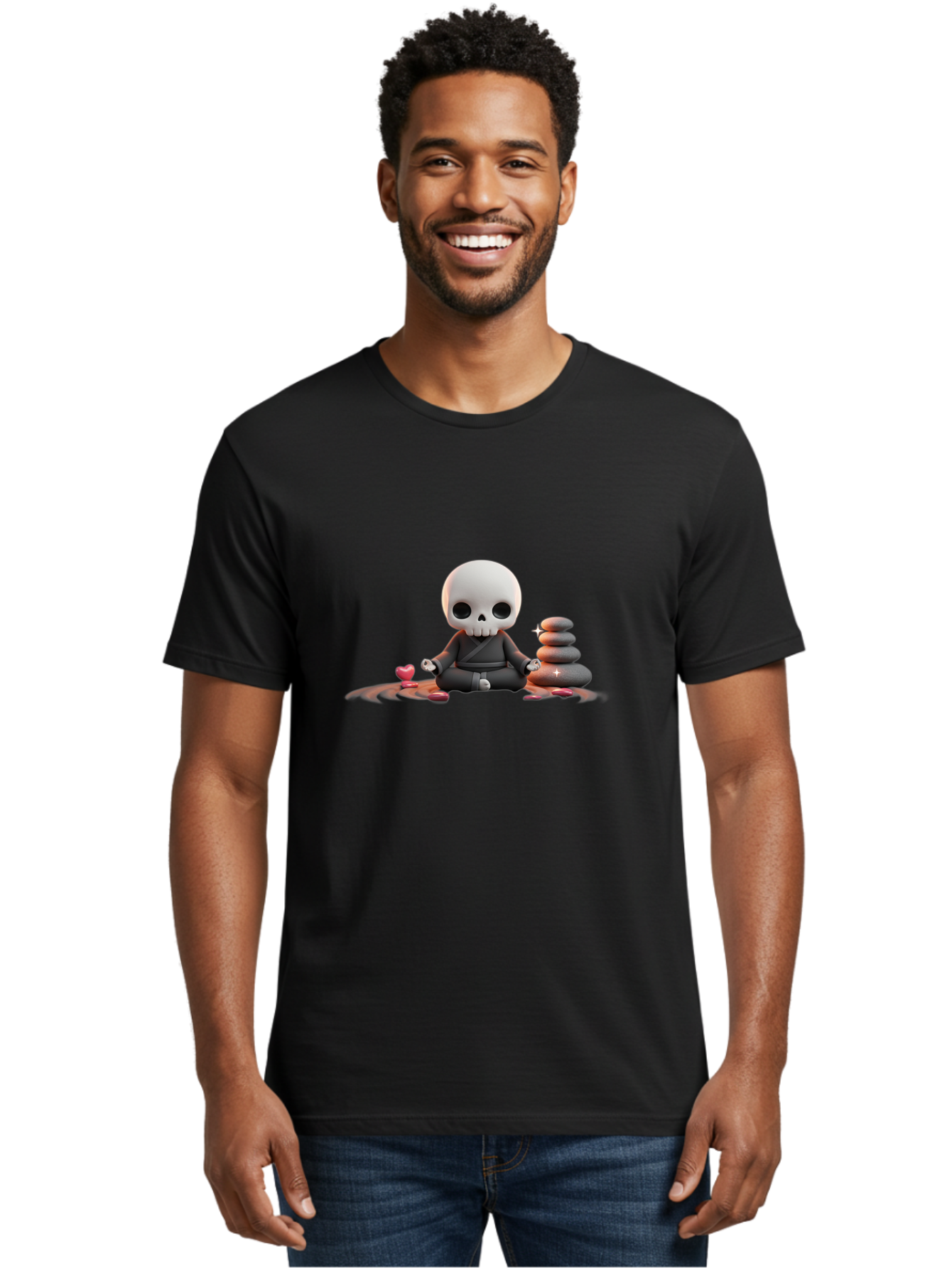 Skull-In-Meditation Men'S Graphic Tee, 100% Cotton, Comfortable Casual Summer Wear, Machine Washable, Meditating Skull, Zen Rocks, Balance And Harmony, Peaceful Atmosphere, Lotus Position, Mindfulness, Meditation, Zen Stones, Calmness, Bad589 21