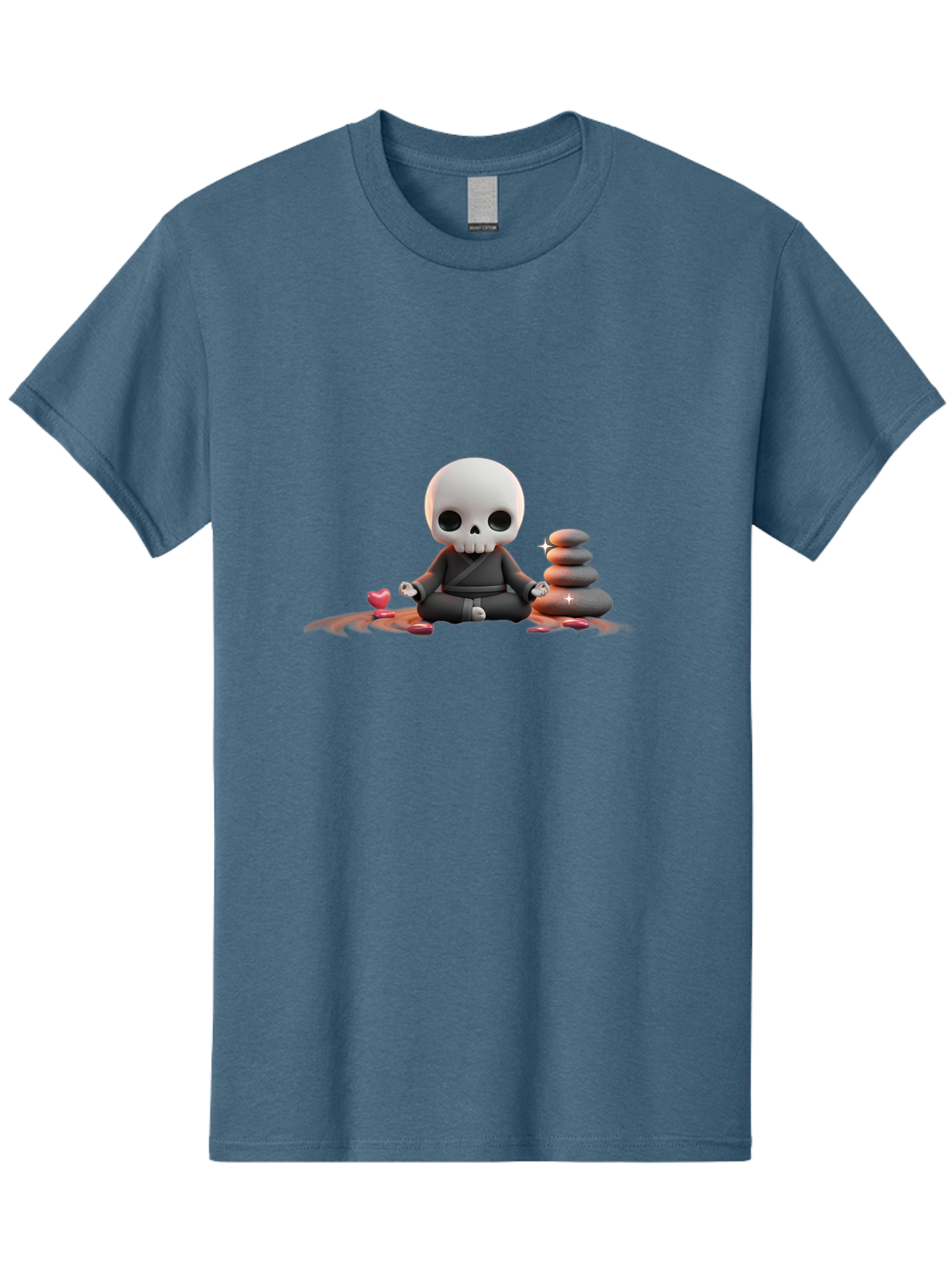 Skull-In-Meditation Men'S Graphic Tee, 100% Cotton, Comfortable Casual Summer Wear, Machine Washable, Meditating Skull, Zen Rocks, Balance And Harmony, Peaceful Atmosphere, Lotus Position, Mindfulness, Meditation, Zen Stones, Calmness, Bad589 2
