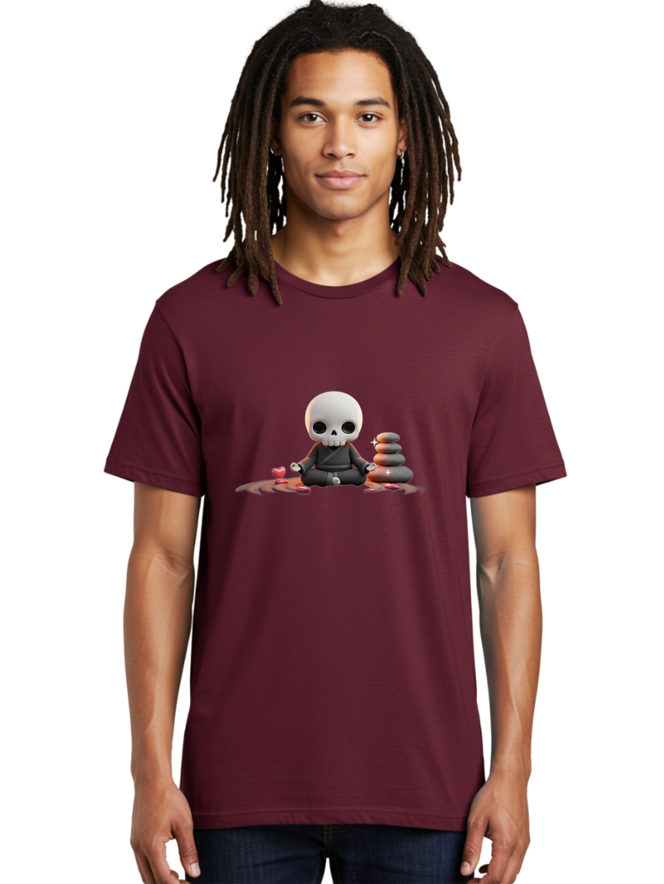 Skull-In-Meditation Men'S Graphic Tee, 100% Cotton, Comfortable Casual Summer Wear, Machine Washable, Meditating Skull, Zen Rocks, Balance And Harmony, Peaceful Atmosphere, Lotus Position, Mindfulness, Meditation, Zen Stones, Calmness, Bad589 16