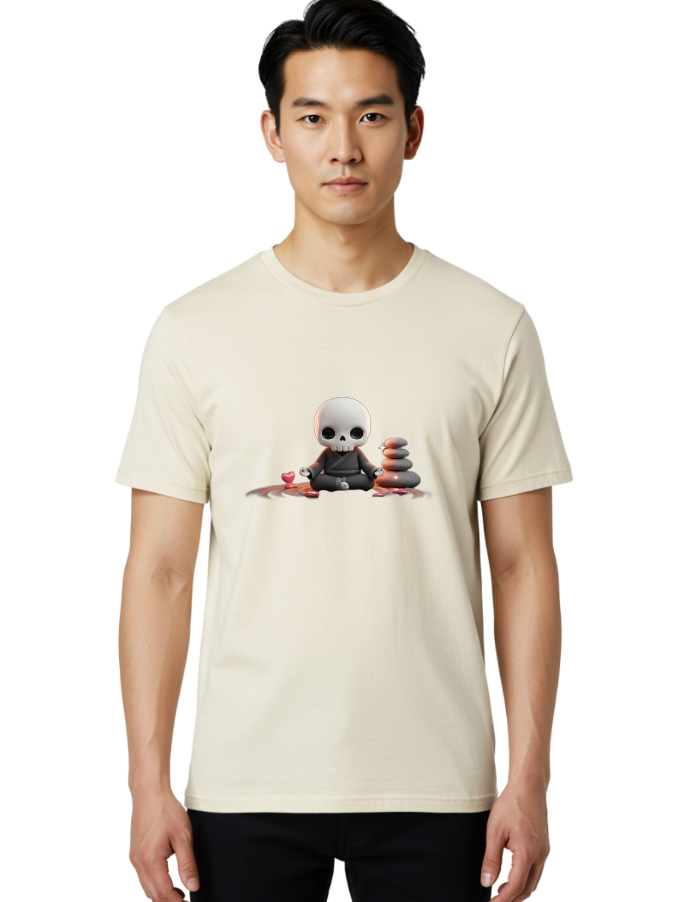 Skull-In-Meditation Men'S Graphic Tee, 100% Cotton, Comfortable Casual Summer Wear, Machine Washable, Meditating Skull, Zen Rocks, Balance And Harmony, Peaceful Atmosphere, Lotus Position, Mindfulness, Meditation, Zen Stones, Calmness, Bad589 29