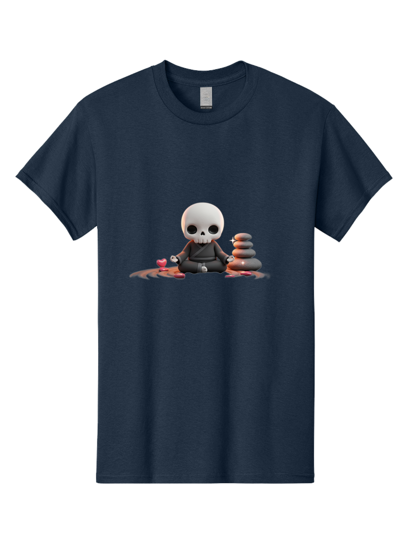 Skull-In-Meditation Men'S Graphic Tee, 100% Cotton, Comfortable Casual Summer Wear, Machine Washable, Meditating Skull, Zen Rocks, Balance And Harmony, Peaceful Atmosphere, Lotus Position, Mindfulness, Meditation, Zen Stones, Calmness, Bad589 13