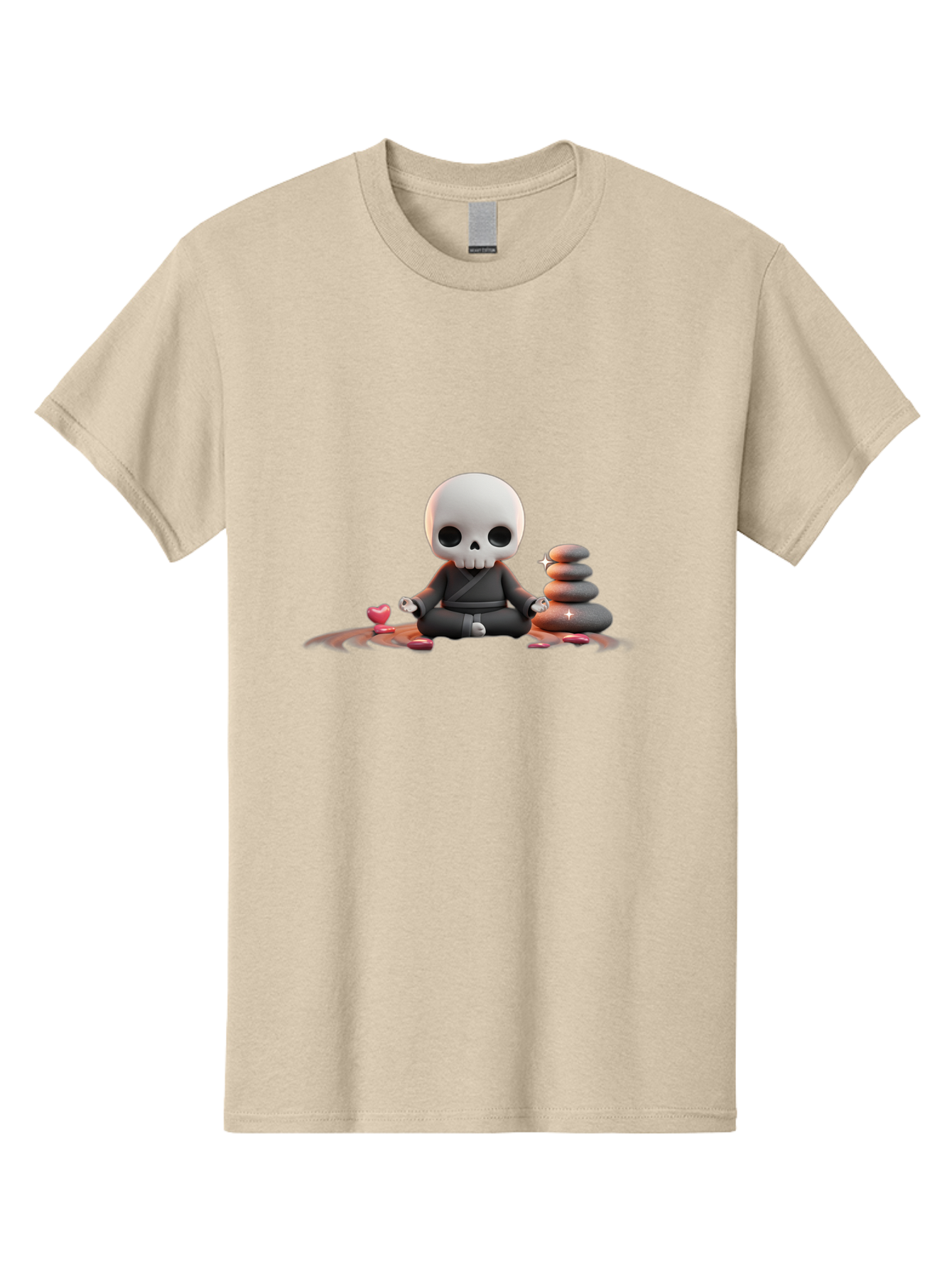 Skull-In-Meditation Men'S Graphic Tee, 100% Cotton, Comfortable Casual Summer Wear, Machine Washable, Meditating Skull, Zen Rocks, Balance And Harmony, Peaceful Atmosphere, Lotus Position, Mindfulness, Meditation, Zen Stones, Calmness, Bad589 7