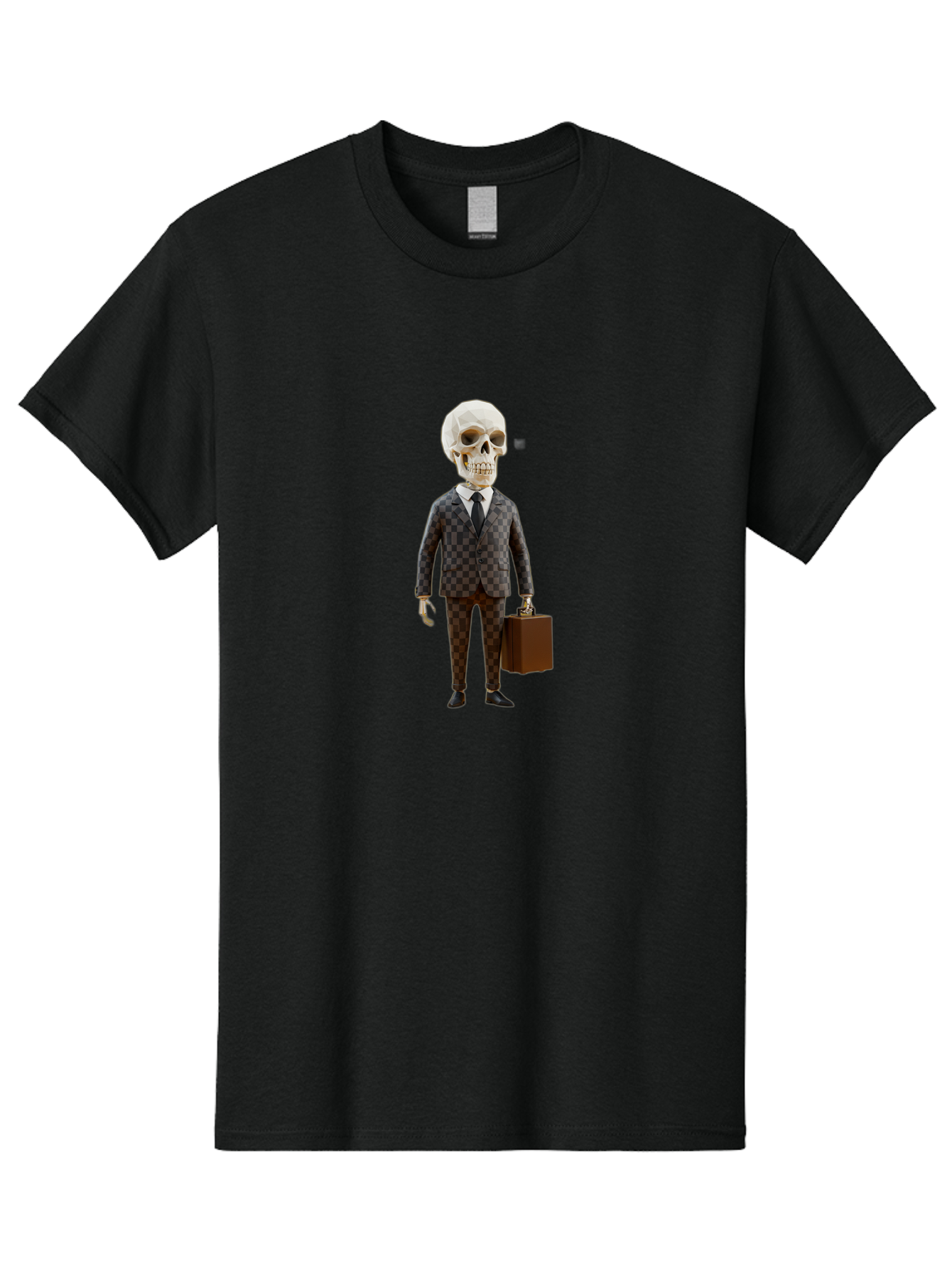 Skull-In-Suit-2 Men'S Graphic Tee, 100% Cotton, Comfortable Casual Summer Wear, Machine Washable, Skeleton In Business Attire, Checkered Suit, Briefcase, Black Tie, White Shirt, Formal Wear, Spooky Skeleton, Business Professional, Bad591 6