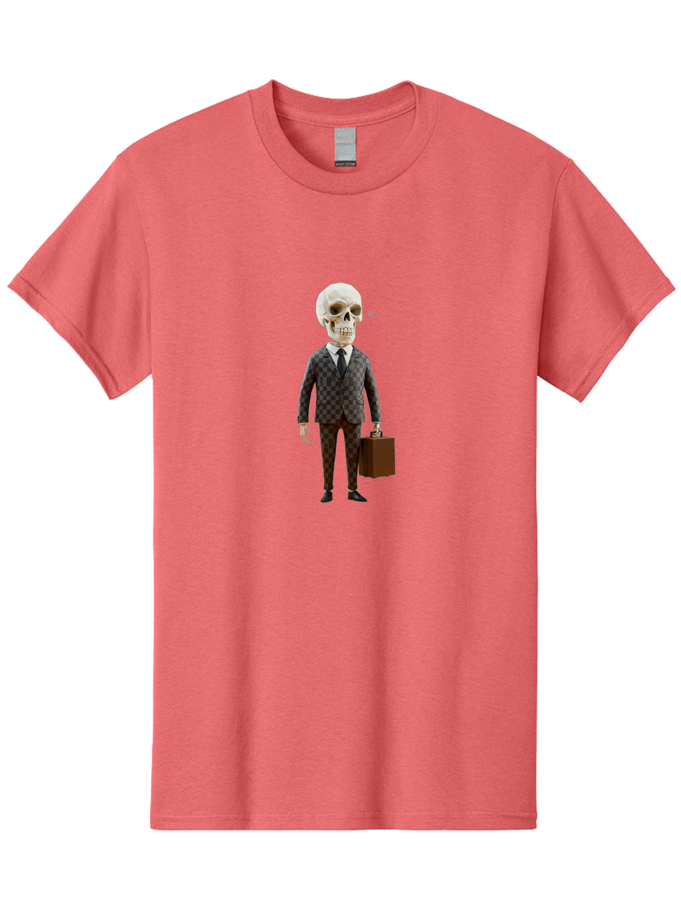 Skull-In-Suit-2 Men'S Graphic Tee, 100% Cotton, Comfortable Casual Summer Wear, Machine Washable, Skeleton In Business Attire, Checkered Suit, Briefcase, Black Tie, White Shirt, Formal Wear, Spooky Skeleton, Business Professional, Bad591 2