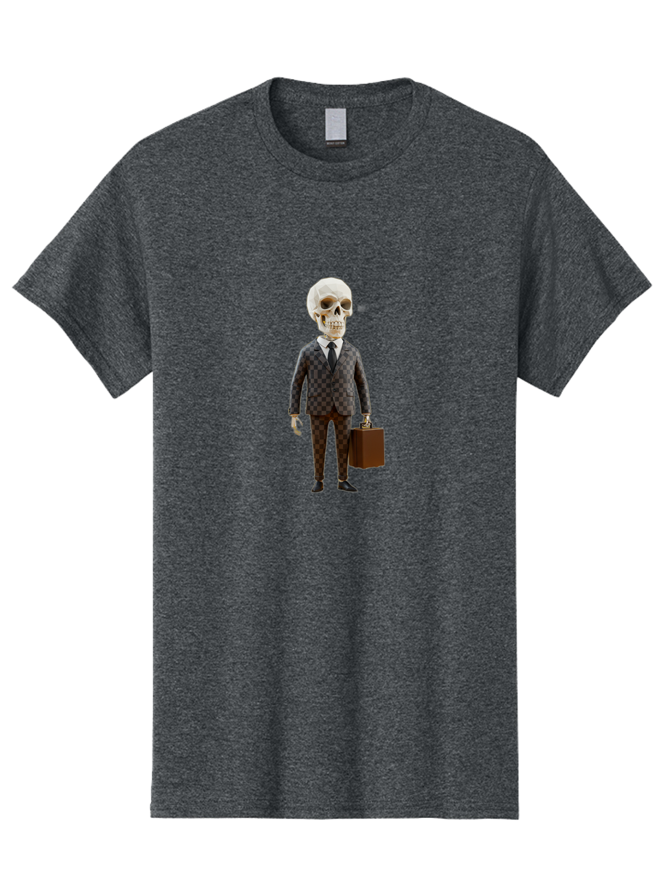 Skull-In-Suit-2 Men'S Graphic Tee, 100% Cotton, Comfortable Casual Summer Wear, Machine Washable, Skeleton In Business Attire, Checkered Suit, Briefcase, Black Tie, White Shirt, Formal Wear, Spooky Skeleton, Business Professional, Bad591 5