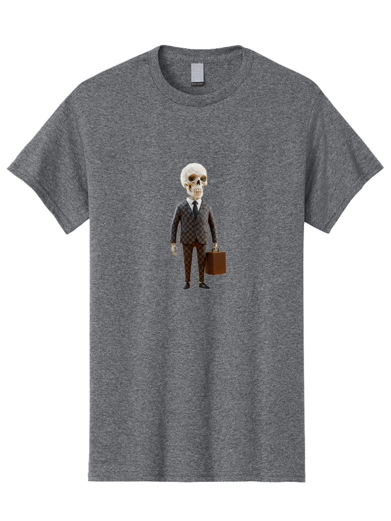 Skull-In-Suit-2 Men'S Graphic Tee, 100% Cotton, Comfortable Casual Summer Wear, Machine Washable, Skeleton In Business Attire, Checkered Suit, Briefcase, Black Tie, White Shirt, Formal Wear, Spooky Skeleton, Business Professional, Bad591 8