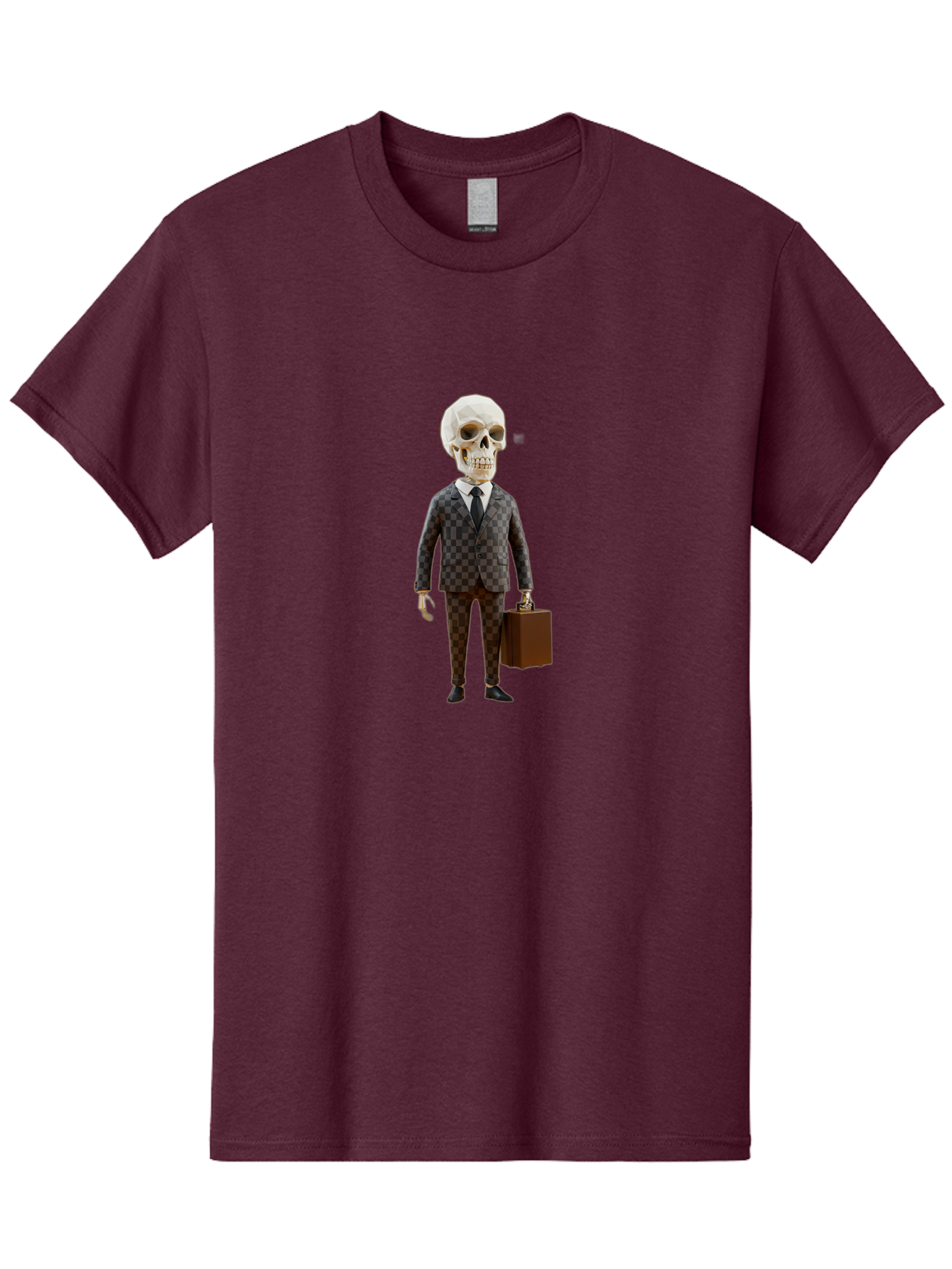 Skull-In-Suit-2 Men'S Graphic Tee, 100% Cotton, Comfortable Casual Summer Wear, Machine Washable, Skeleton In Business Attire, Checkered Suit, Briefcase, Black Tie, White Shirt, Formal Wear, Spooky Skeleton, Business Professional, Bad591 10