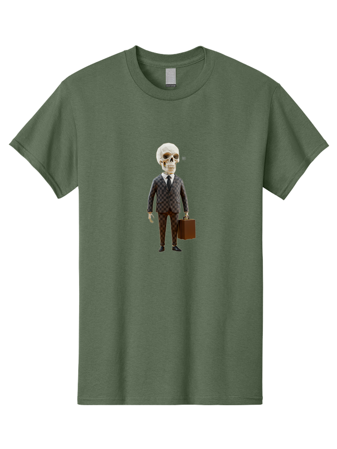 Skull-In-Suit-2 Men'S Graphic Tee, 100% Cotton, Comfortable Casual Summer Wear, Machine Washable, Skeleton In Business Attire, Checkered Suit, Briefcase, Black Tie, White Shirt, Formal Wear, Spooky Skeleton, Business Professional, Bad591 11