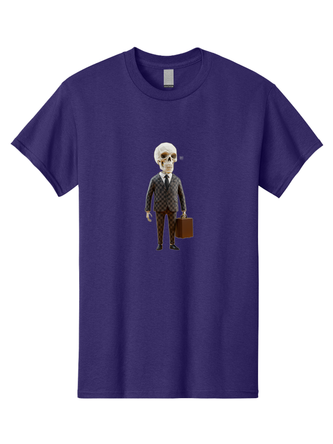 Skull-In-Suit-2 Men'S Graphic Tee, 100% Cotton, Comfortable Casual Summer Wear, Machine Washable, Skeleton In Business Attire, Checkered Suit, Briefcase, Black Tie, White Shirt, Formal Wear, Spooky Skeleton, Business Professional, Bad591 7