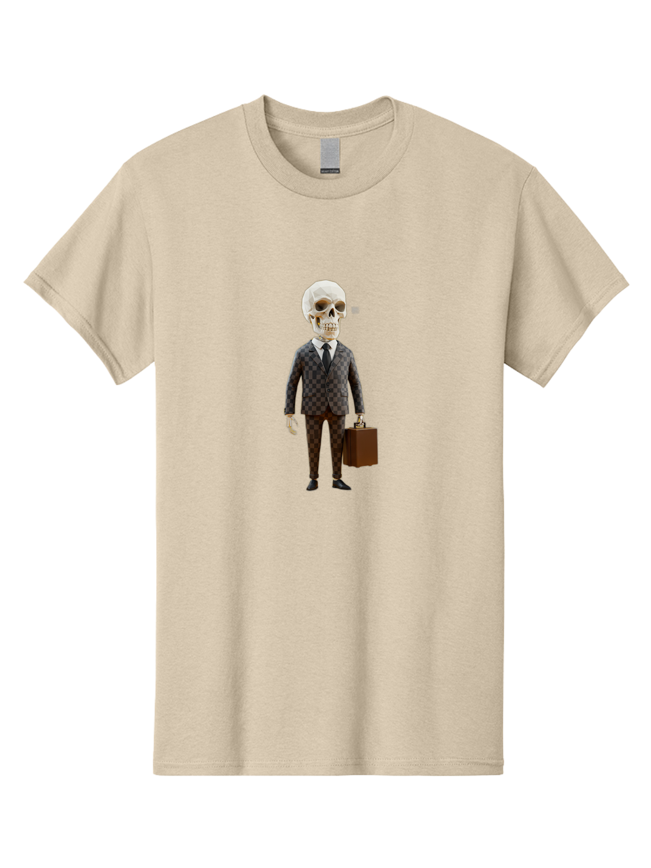 Skull-In-Suit-2 Men'S Graphic Tee, 100% Cotton, Comfortable Casual Summer Wear, Machine Washable, Skeleton In Business Attire, Checkered Suit, Briefcase, Black Tie, White Shirt, Formal Wear, Spooky Skeleton, Business Professional, Bad591 9