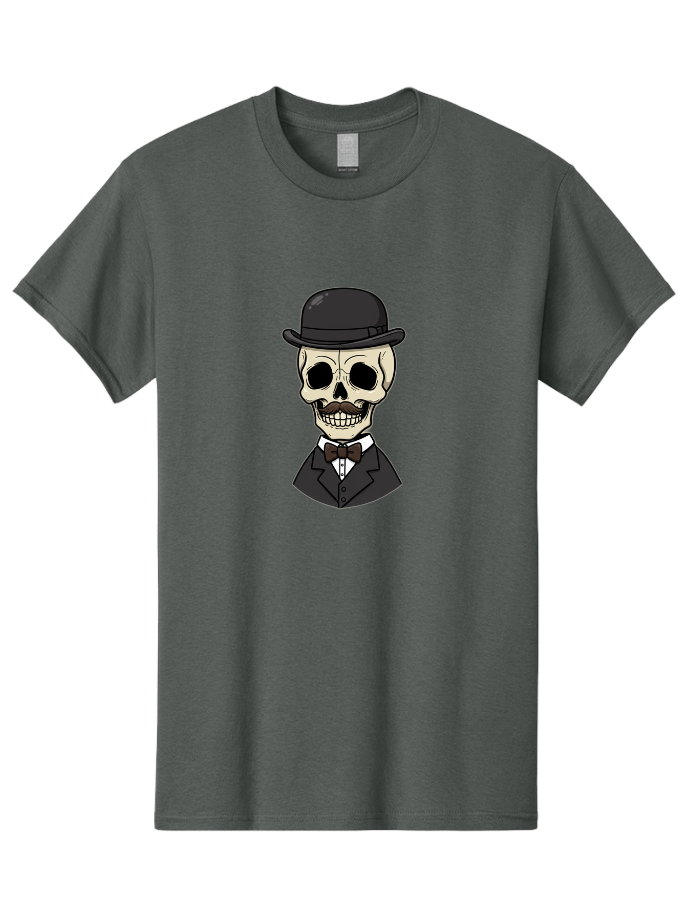 Skull-In-Suit Men'S Graphic Tee, 100% Cotton, Comfortable Casual Summer Wear, Machine Washable, Cartoon Skull, Bowler Hat, Black Suit, Bow Tie, White Shirt, Death Style, Gothic Fashion, Spooky Character, Halloween Theme, Skeleton Illustration, Bad592 9