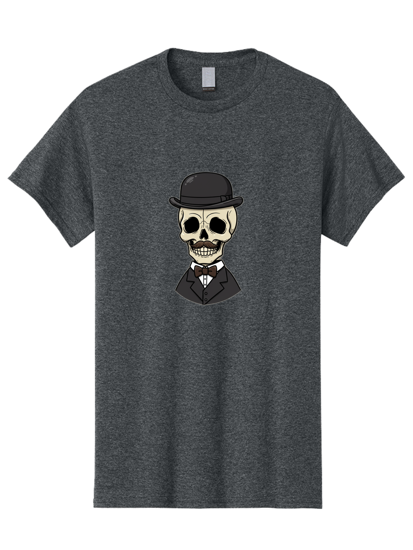 Skull-In-Suit Men'S Graphic Tee, 100% Cotton, Comfortable Casual Summer Wear, Machine Washable, Cartoon Skull, Bowler Hat, Black Suit, Bow Tie, White Shirt, Death Style, Gothic Fashion, Spooky Character, Halloween Theme, Skeleton Illustration, Bad592 6