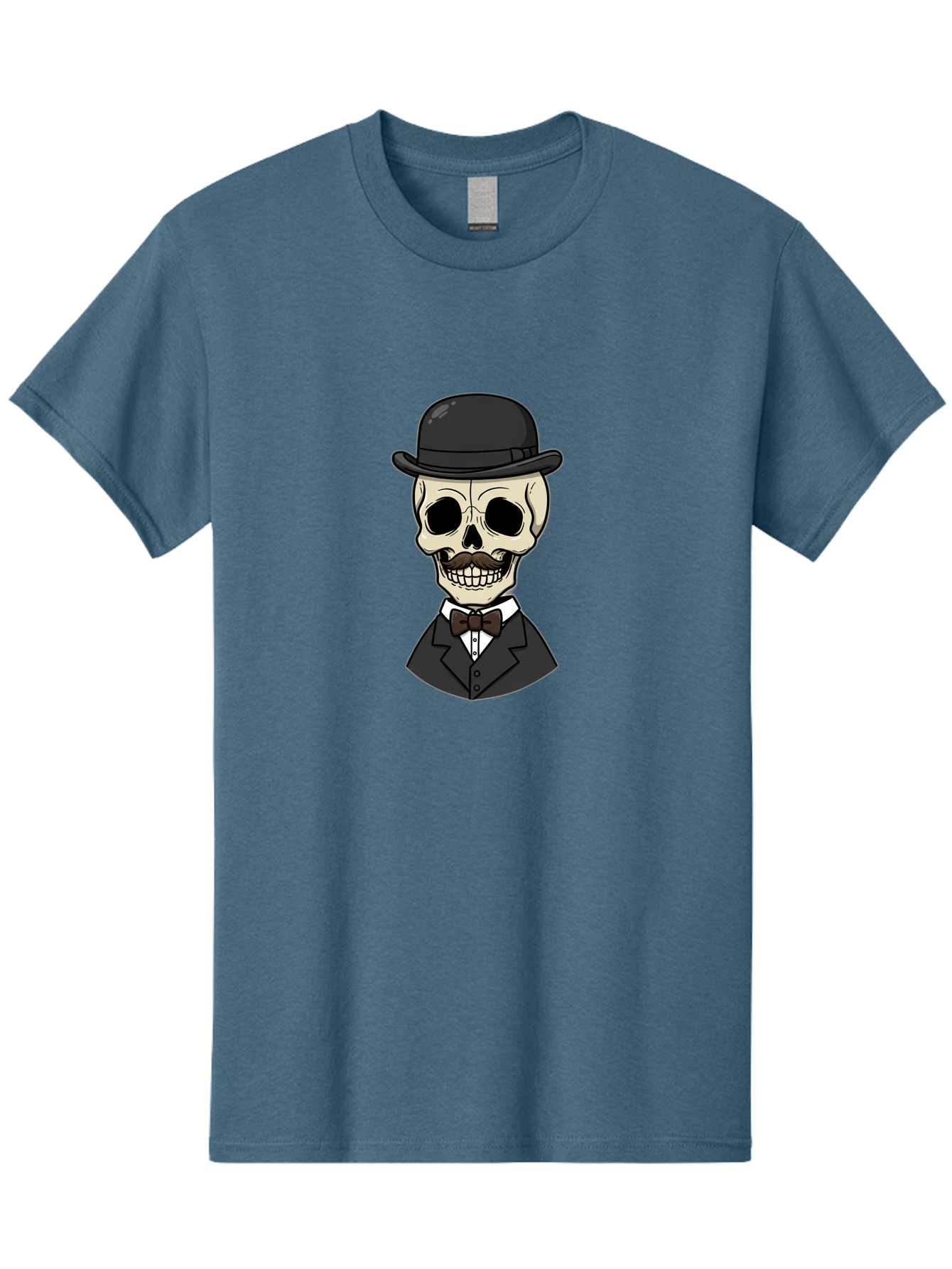 Skull-In-Suit Men'S Graphic Tee, 100% Cotton, Comfortable Casual Summer Wear, Machine Washable, Cartoon Skull, Bowler Hat, Black Suit, Bow Tie, White Shirt, Death Style, Gothic Fashion, Spooky Character, Halloween Theme, Skeleton Illustration, Bad592 10