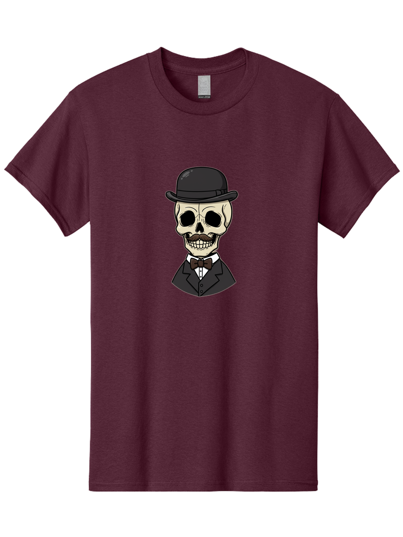 Skull-In-Suit Men'S Graphic Tee, 100% Cotton, Comfortable Casual Summer Wear, Machine Washable, Cartoon Skull, Bowler Hat, Black Suit, Bow Tie, White Shirt, Death Style, Gothic Fashion, Spooky Character, Halloween Theme, Skeleton Illustration, Bad592 5