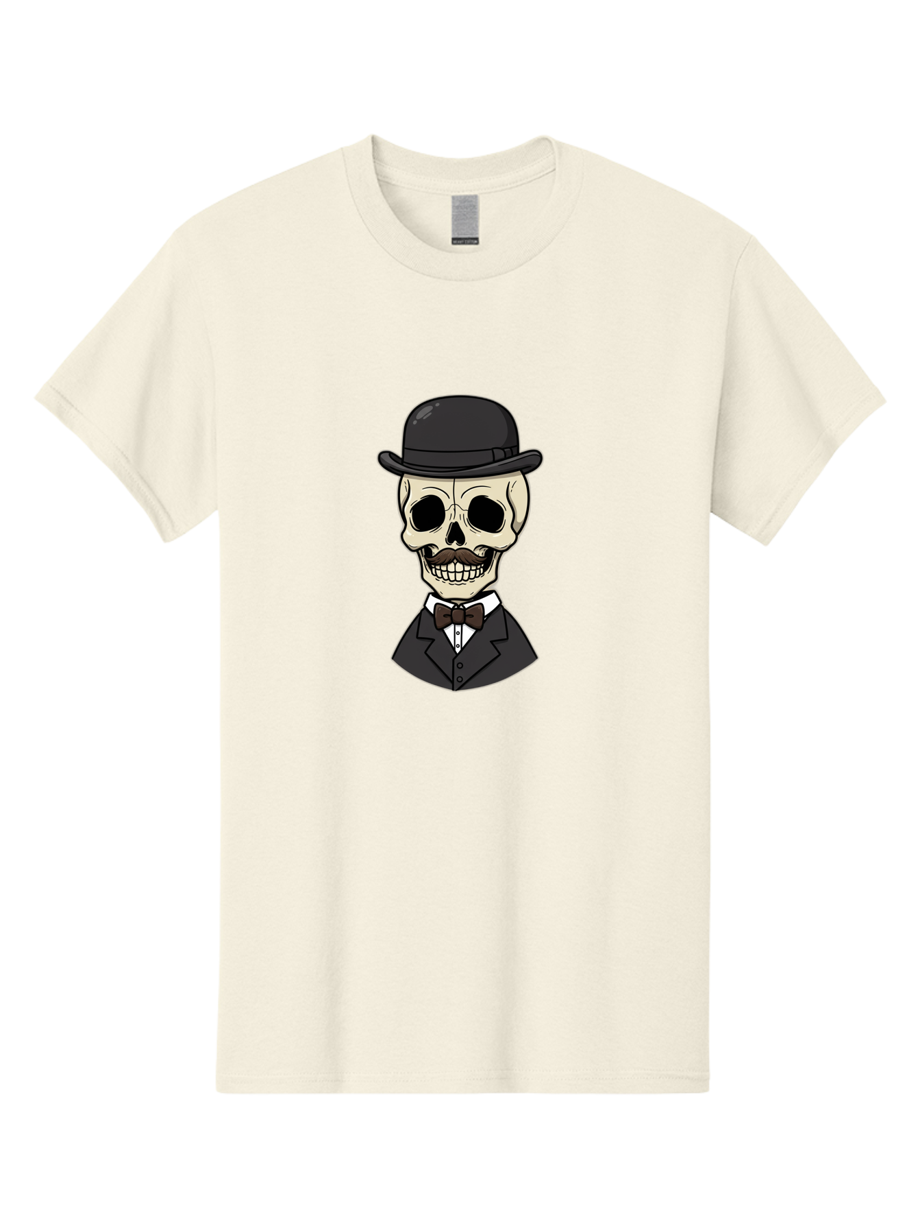 Skull-In-Suit Men'S Graphic Tee, 100% Cotton, Comfortable Casual Summer Wear, Machine Washable, Cartoon Skull, Bowler Hat, Black Suit, Bow Tie, White Shirt, Death Style, Gothic Fashion, Spooky Character, Halloween Theme, Skeleton Illustration, Bad592 12