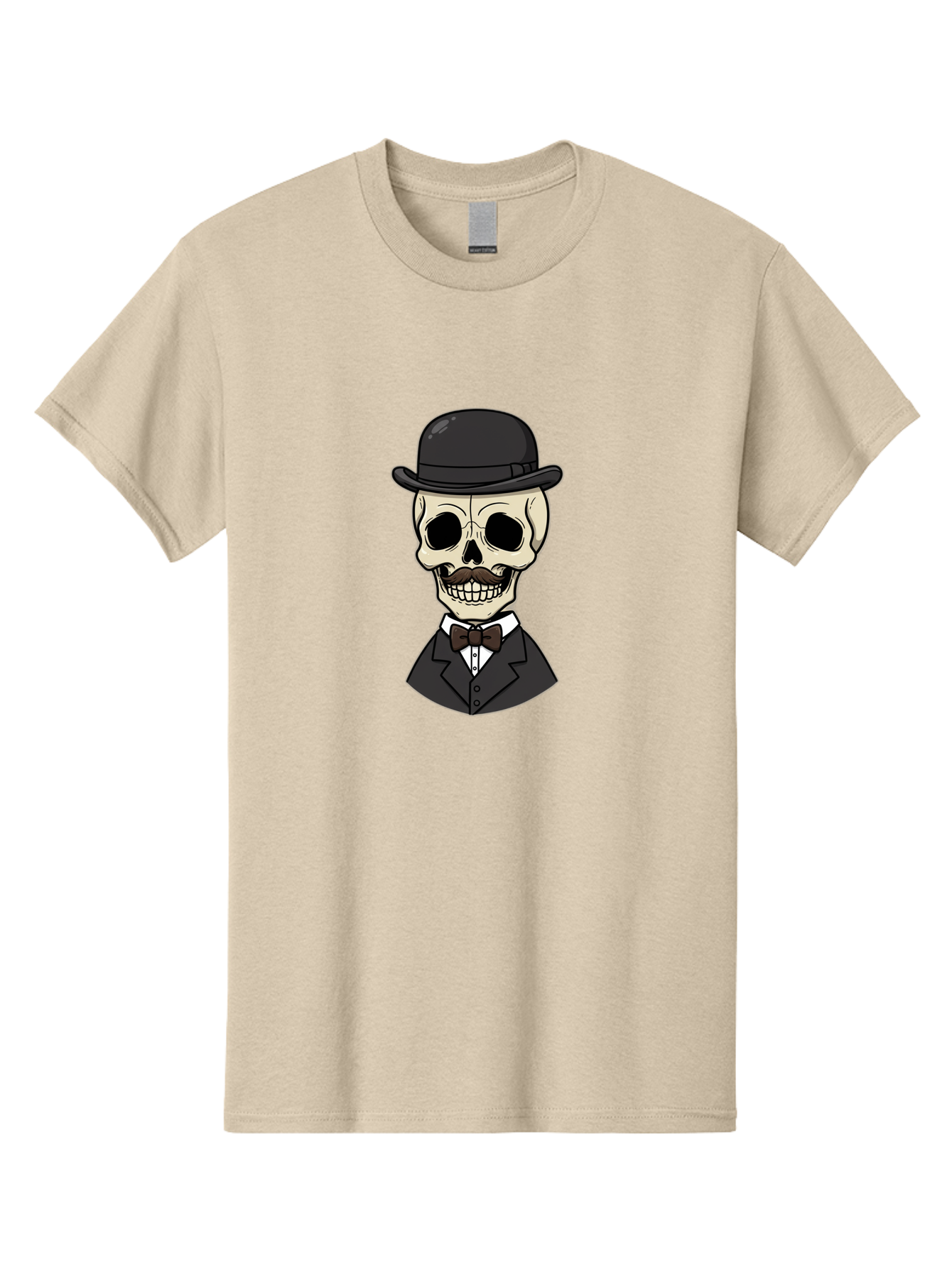 Skull-In-Suit Men'S Graphic Tee, 100% Cotton, Comfortable Casual Summer Wear, Machine Washable, Cartoon Skull, Bowler Hat, Black Suit, Bow Tie, White Shirt, Death Style, Gothic Fashion, Spooky Character, Halloween Theme, Skeleton Illustration, Bad592 8