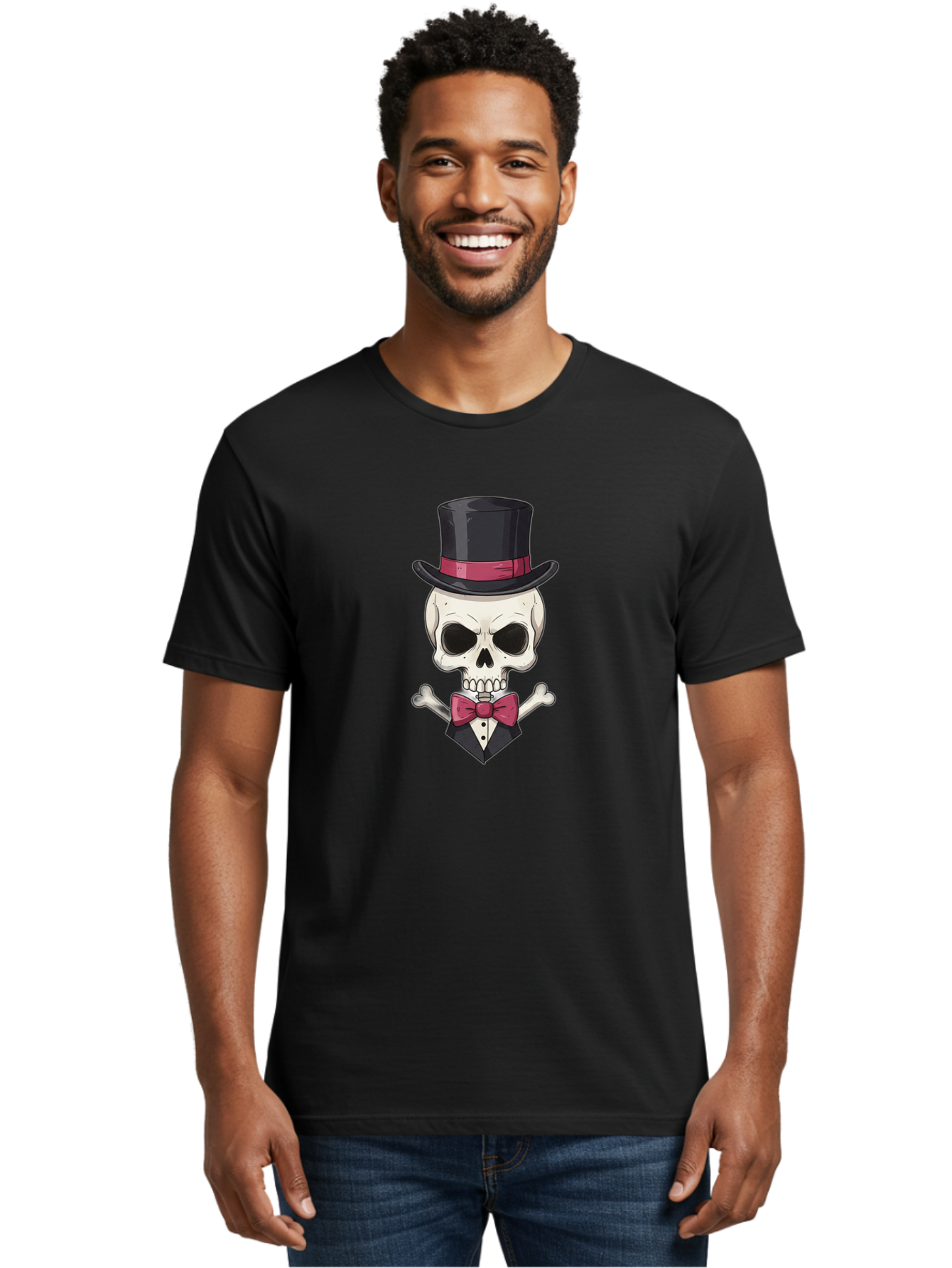Skull-In-Top-Hat Men'S Graphic Tee, 100% Cotton, Comfortable Casual Summer Wear, Machine Washable, Skull, Crossbones, Top Hat, Bow Tie, Tuxedo, Formal Attire, Spooky, Halloween, Gothic Style, Dark Elegance, Macabre Charm Bad593 29