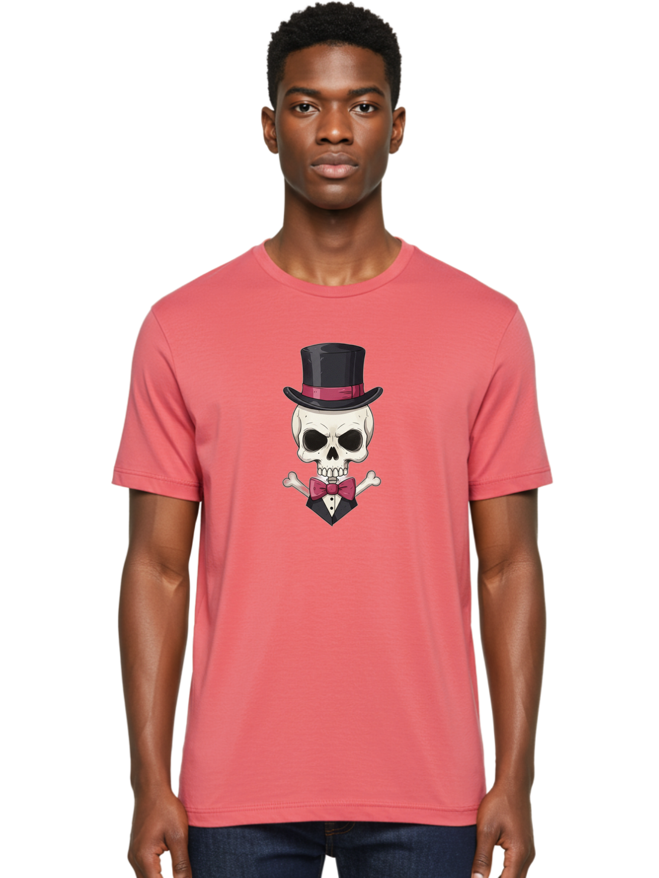 Skull-In-Top-Hat Men'S Graphic Tee, 100% Cotton, Comfortable Casual Summer Wear, Machine Washable, Skull, Crossbones, Top Hat, Bow Tie, Tuxedo, Formal Attire, Spooky, Halloween, Gothic Style, Dark Elegance, Macabre Charm Bad593 26