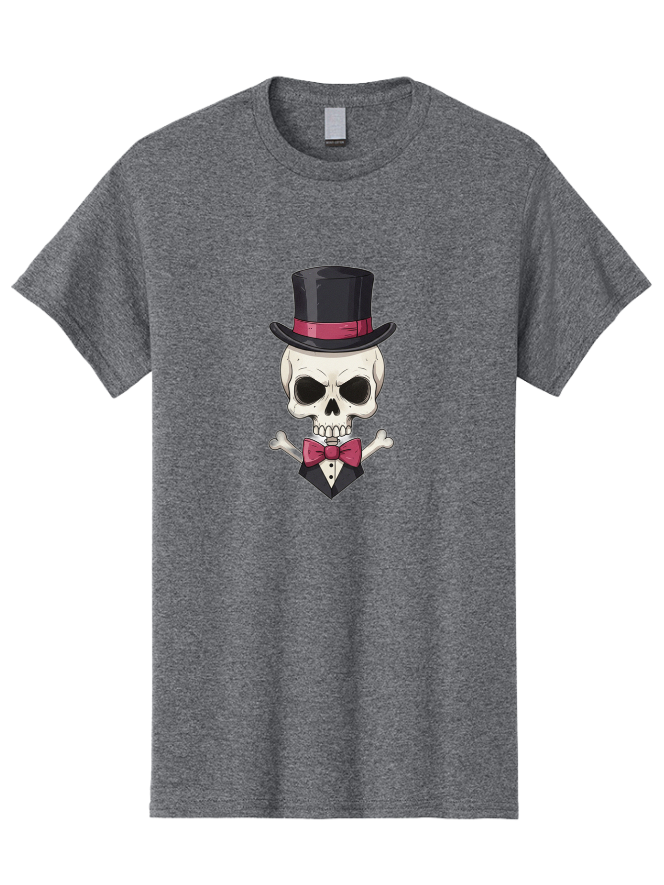 Skull-In-Top-Hat Men'S Graphic Tee, 100% Cotton, Comfortable Casual Summer Wear, Machine Washable, Skull, Crossbones, Top Hat, Bow Tie, Tuxedo, Formal Attire, Spooky, Halloween, Gothic Style, Dark Elegance, Macabre Charm Bad593 6