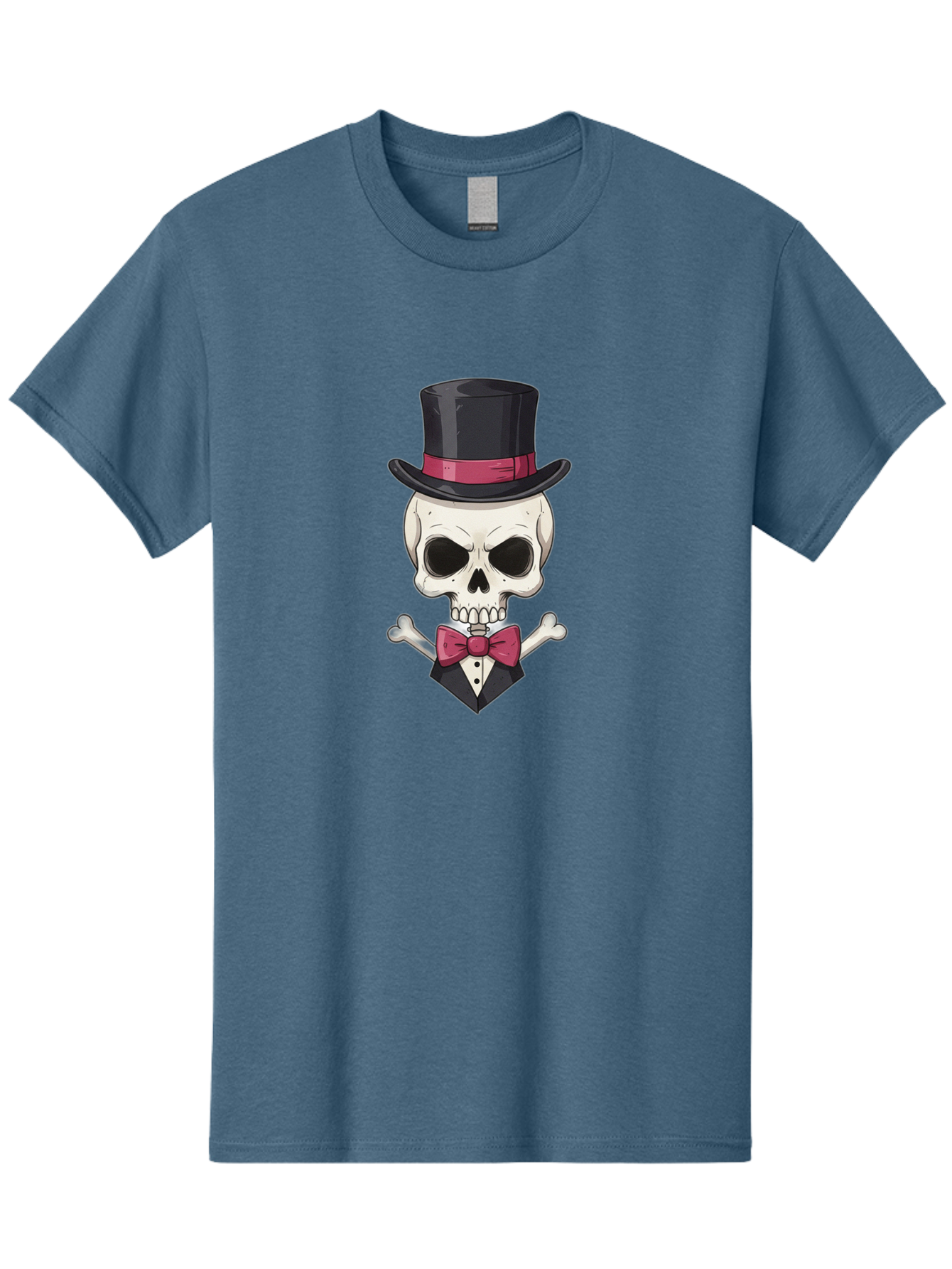 Skull-In-Top-Hat Men'S Graphic Tee, 100% Cotton, Comfortable Casual Summer Wear, Machine Washable, Skull, Crossbones, Top Hat, Bow Tie, Tuxedo, Formal Attire, Spooky, Halloween, Gothic Style, Dark Elegance, Macabre Charm Bad593 4