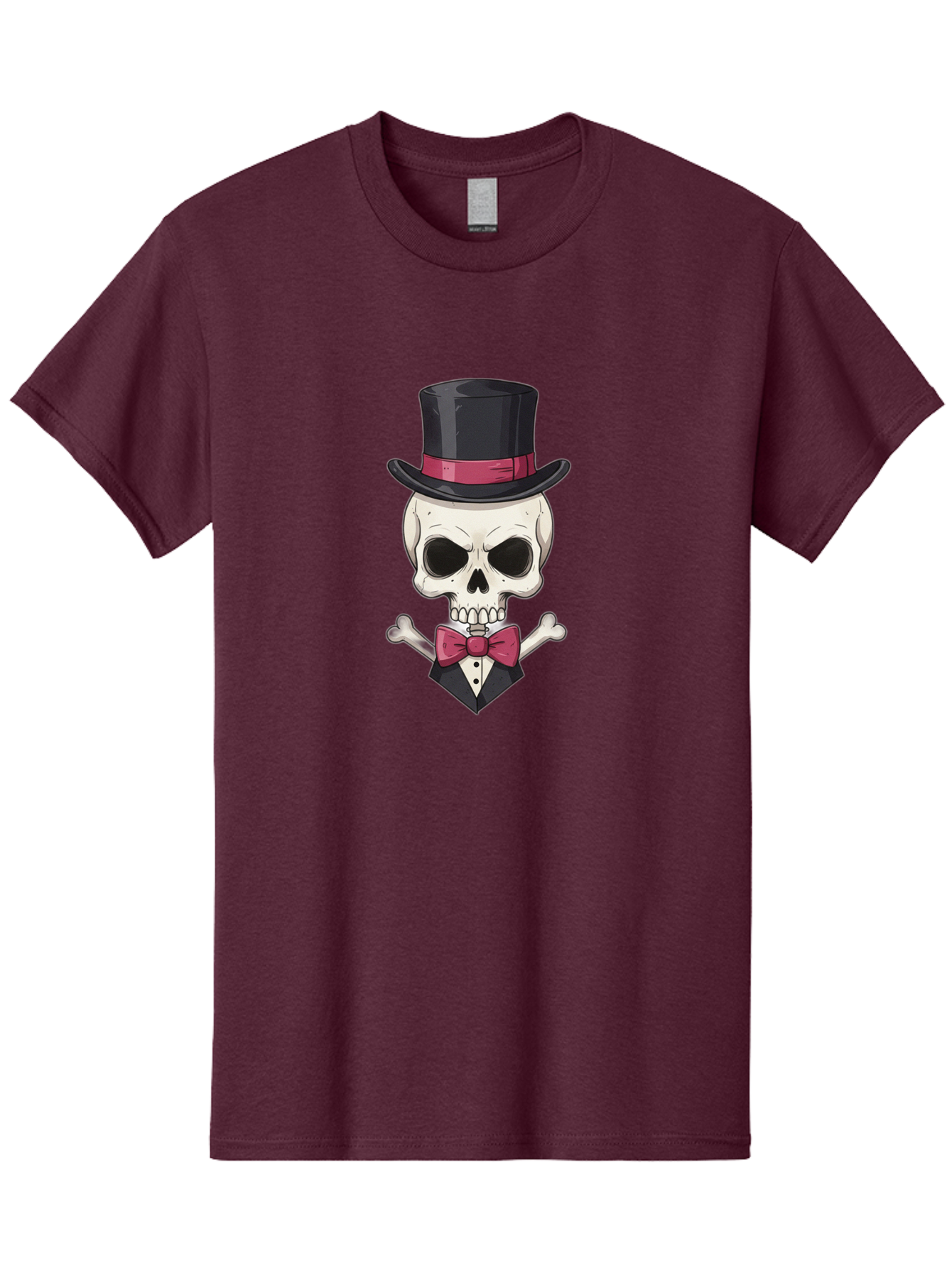 Skull-In-Top-Hat Men'S Graphic Tee, 100% Cotton, Comfortable Casual Summer Wear, Machine Washable, Skull, Crossbones, Top Hat, Bow Tie, Tuxedo, Formal Attire, Spooky, Halloween, Gothic Style, Dark Elegance, Macabre Charm Bad593 1